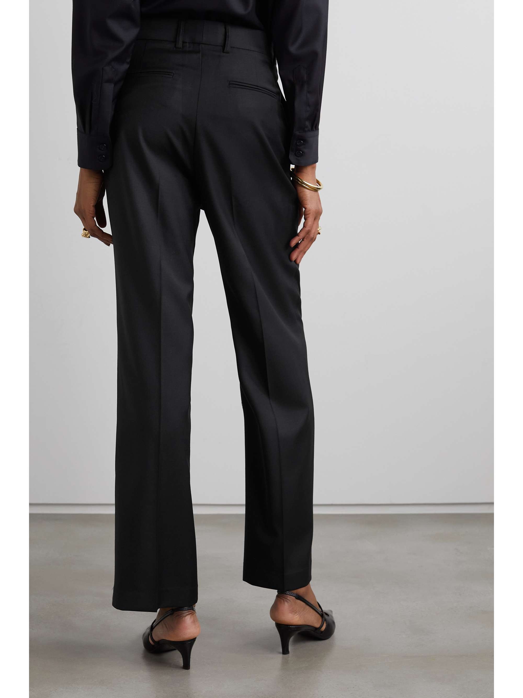 BEARE PARK Cropped pleated wool wide-leg pants