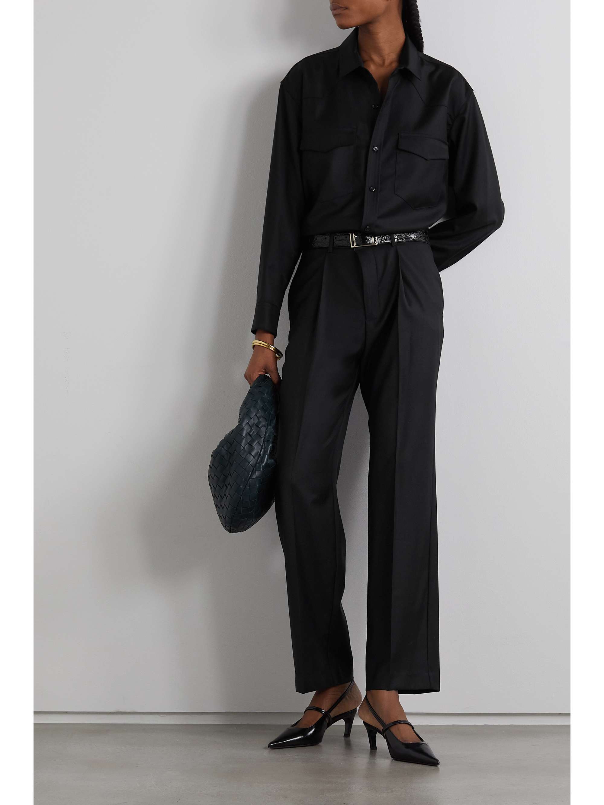 BEARE PARK Cropped pleated wool wide-leg pants