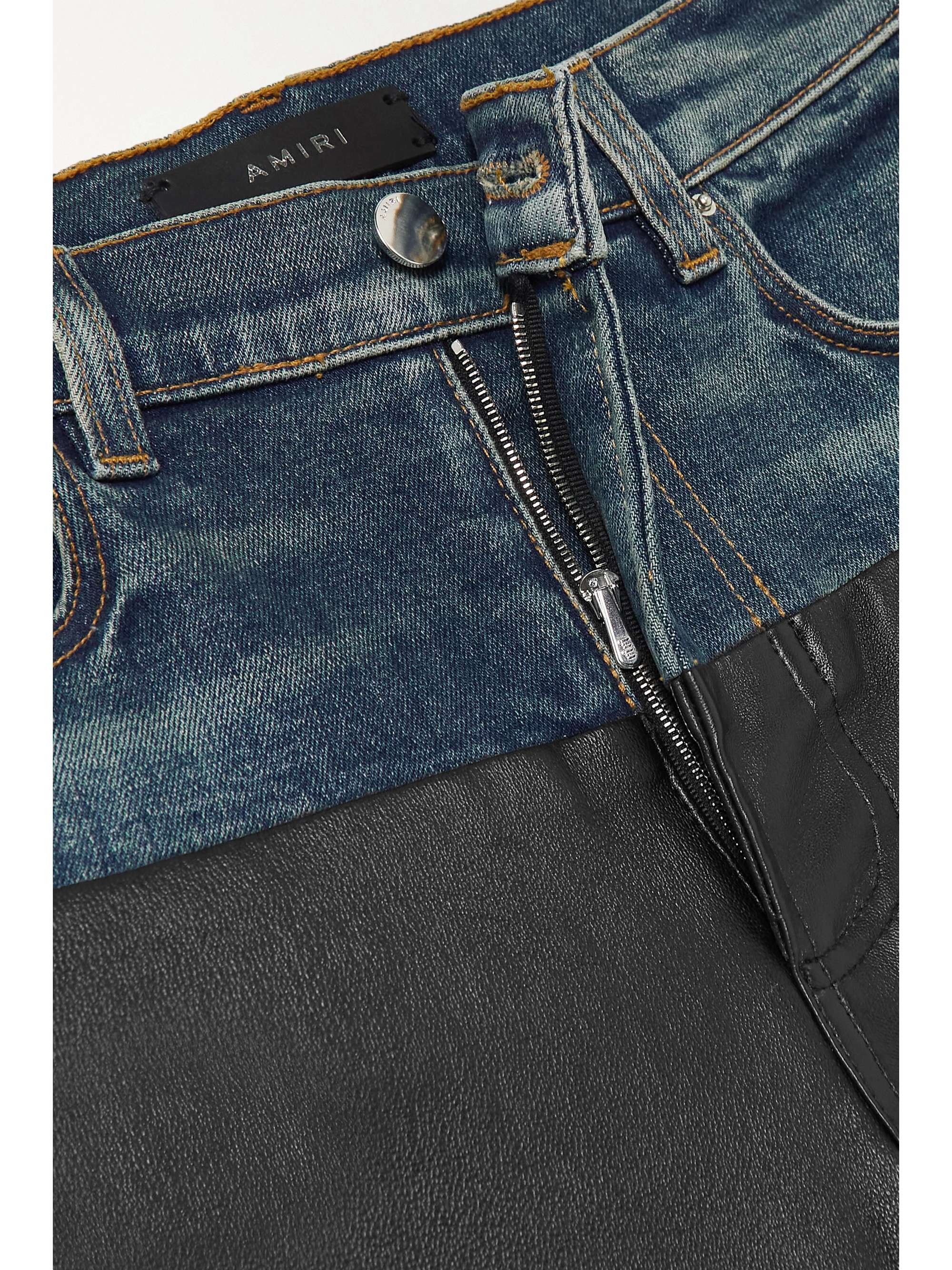 AMIRI Hybrid denim-trimmed leather flared jeans