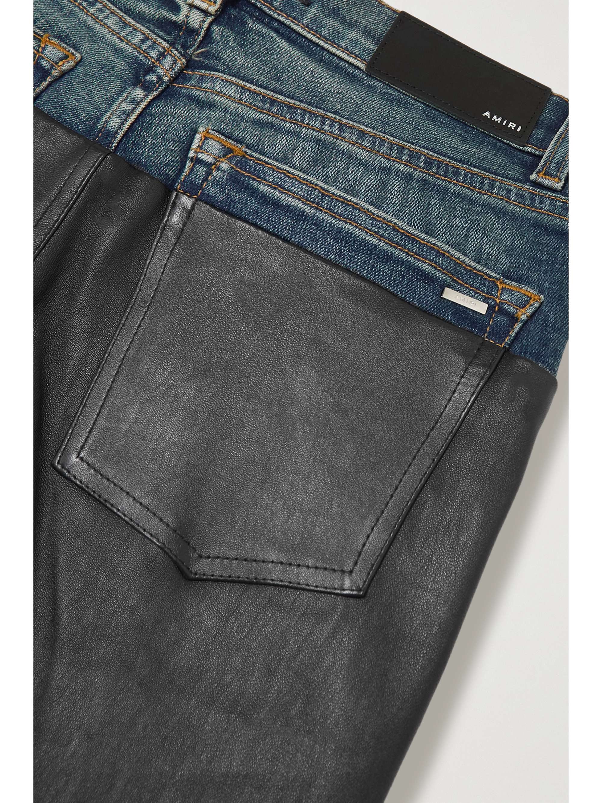 AMIRI Hybrid denim-trimmed leather flared jeans