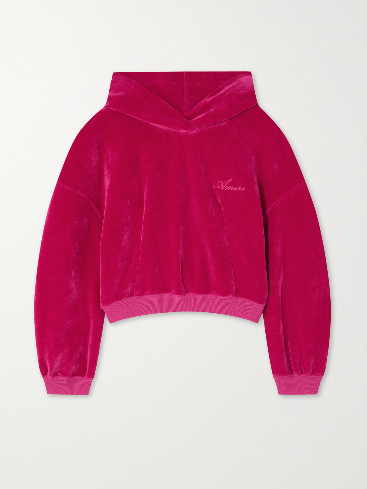 Shop Amiri Cropped Cotton-velour Hoodie In Pink