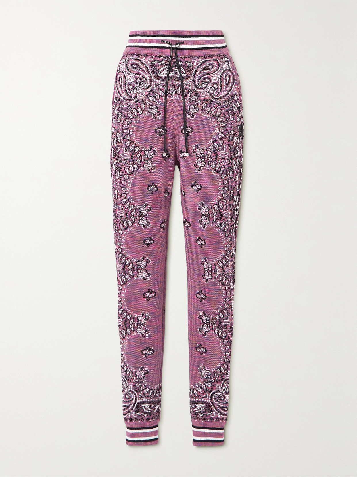 Shop Amiri Embroidered Space-dyed Cotton-jacquard Track Pants In Pink