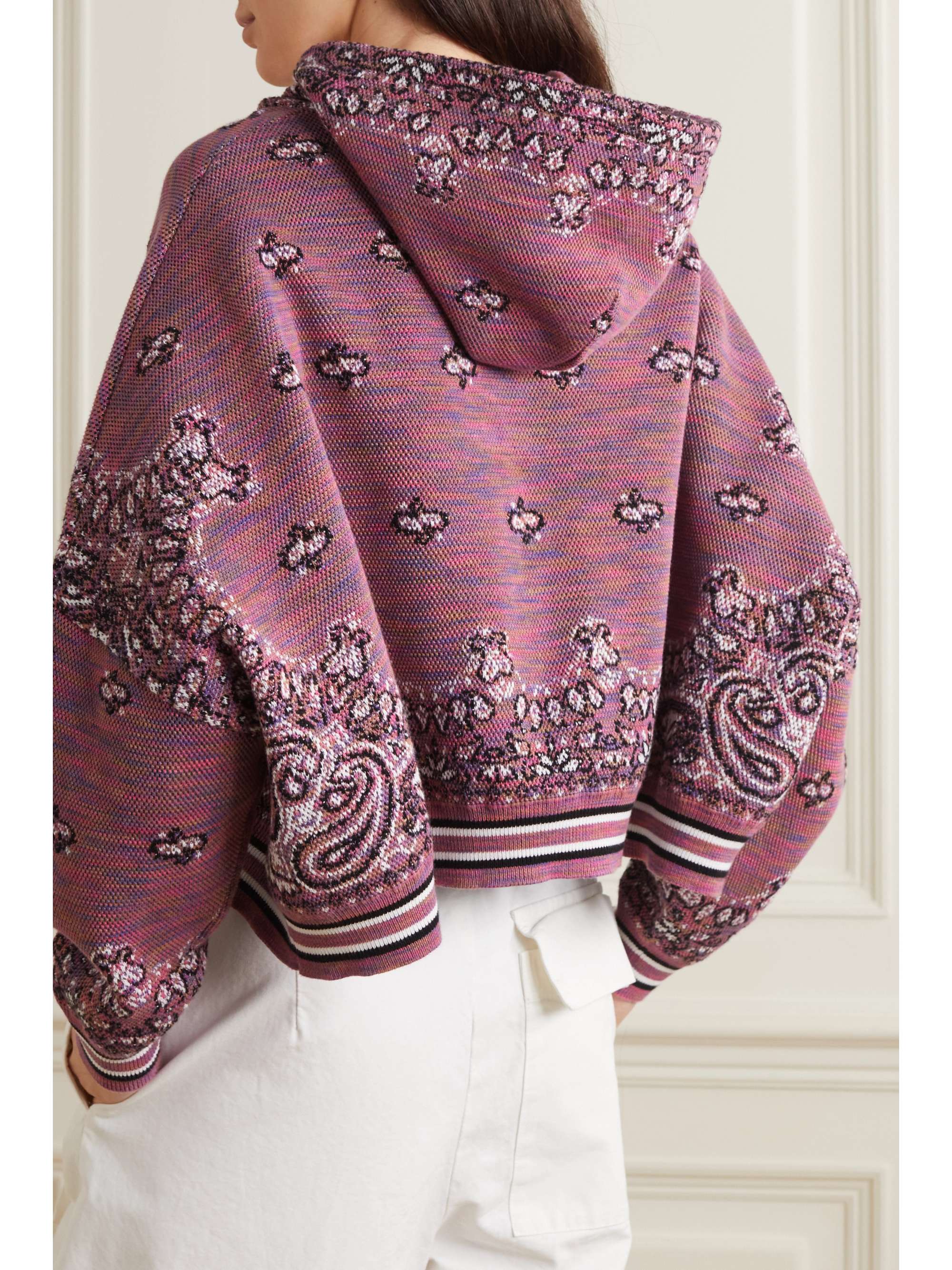 AMIRI Cropped embroidered space-dyed cotton-jacquard hoodie