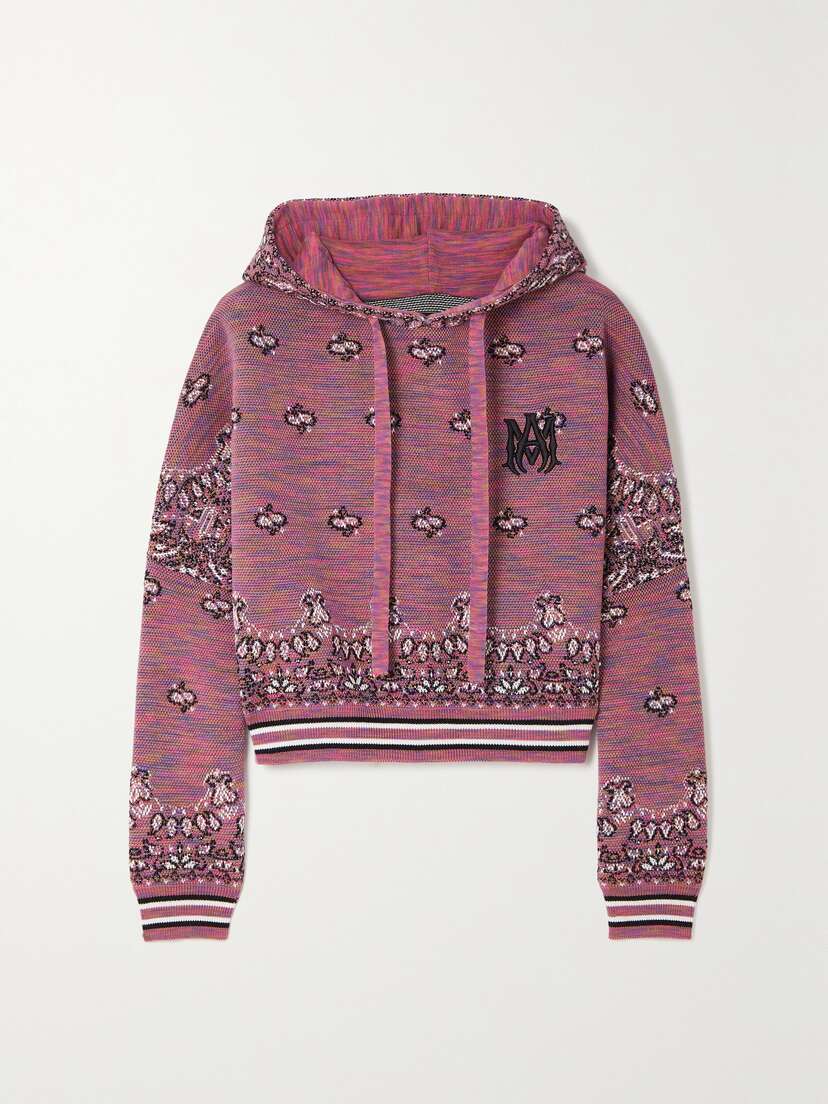 AMIRI Cropped Embroidered Space-dyed Cotton-jacquard Hoodie