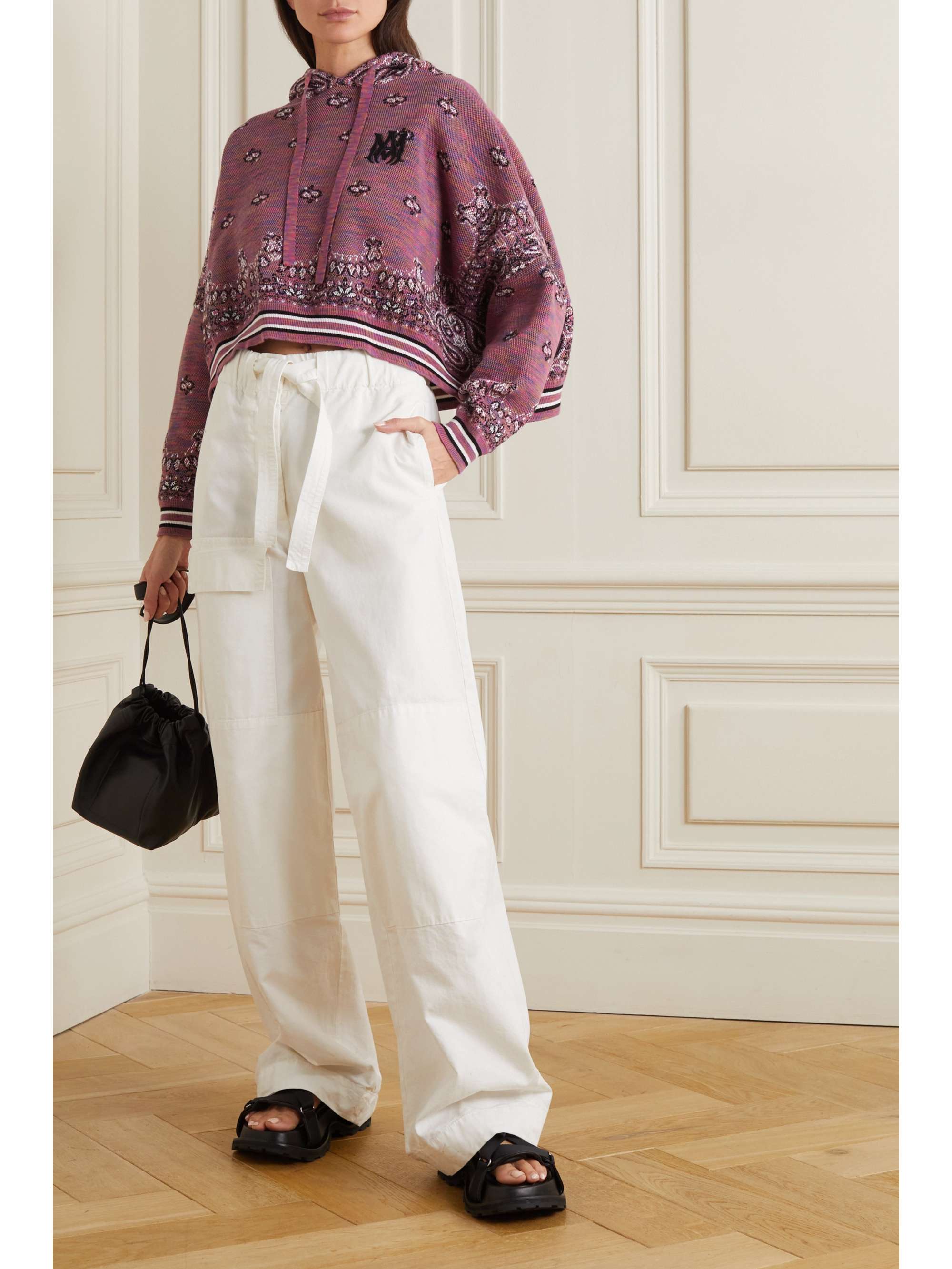 AMIRI Cropped embroidered space-dyed cotton-jacquard hoodie