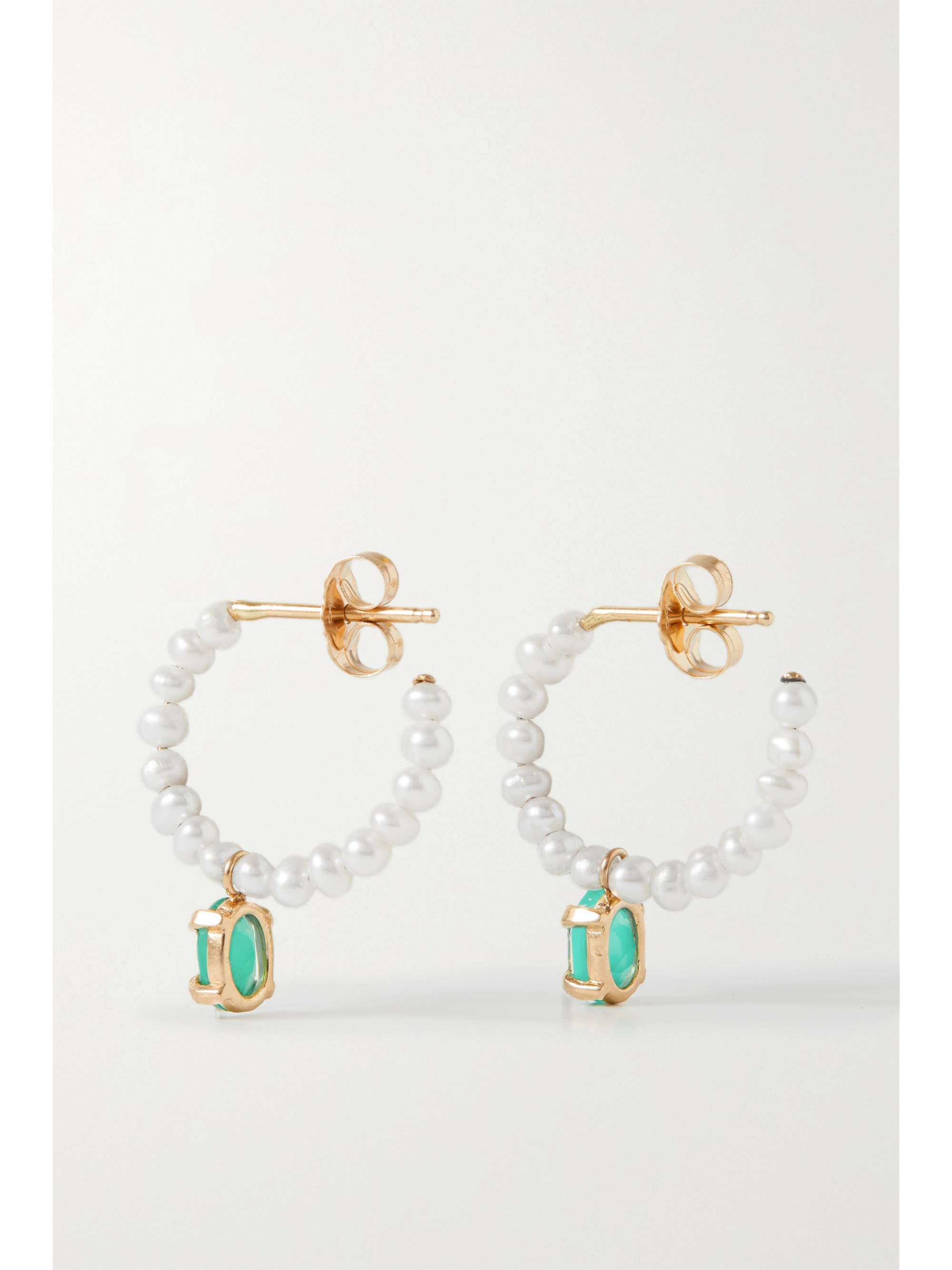 LOREN STEWART Almira Darling 14-karat gold, pearl and agate hoop earrings