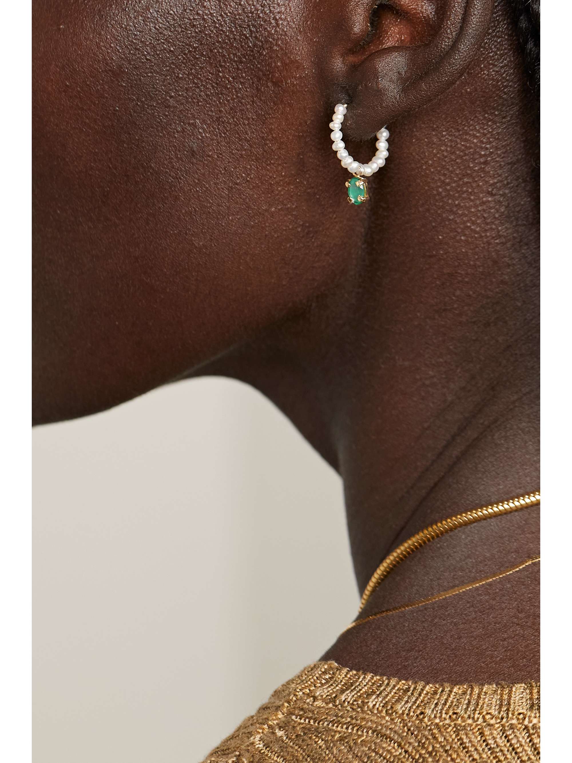 LOREN STEWART Almira Darling 14-karat gold, pearl and agate hoop earrings