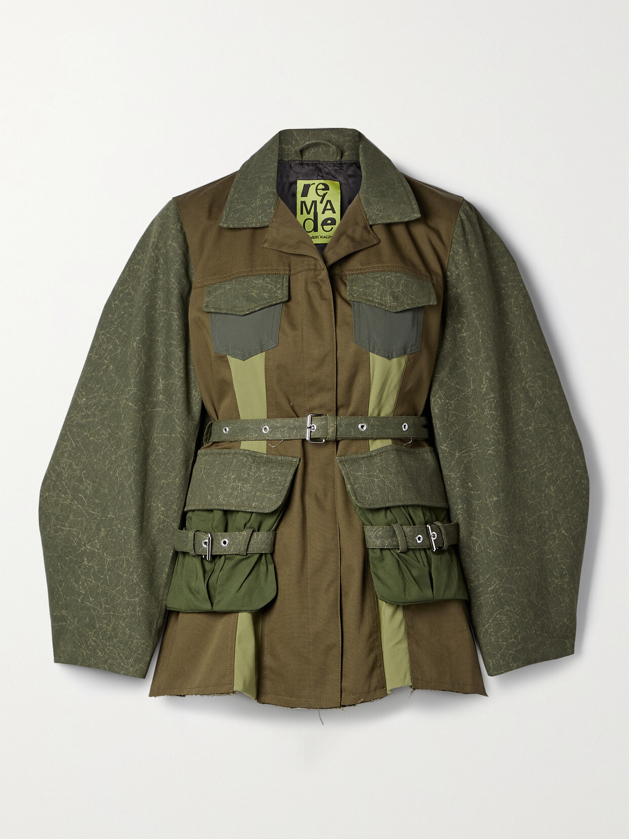 Marques' Almeida Belted Patchwork Cotton-canvas And Twill Jacket In Green