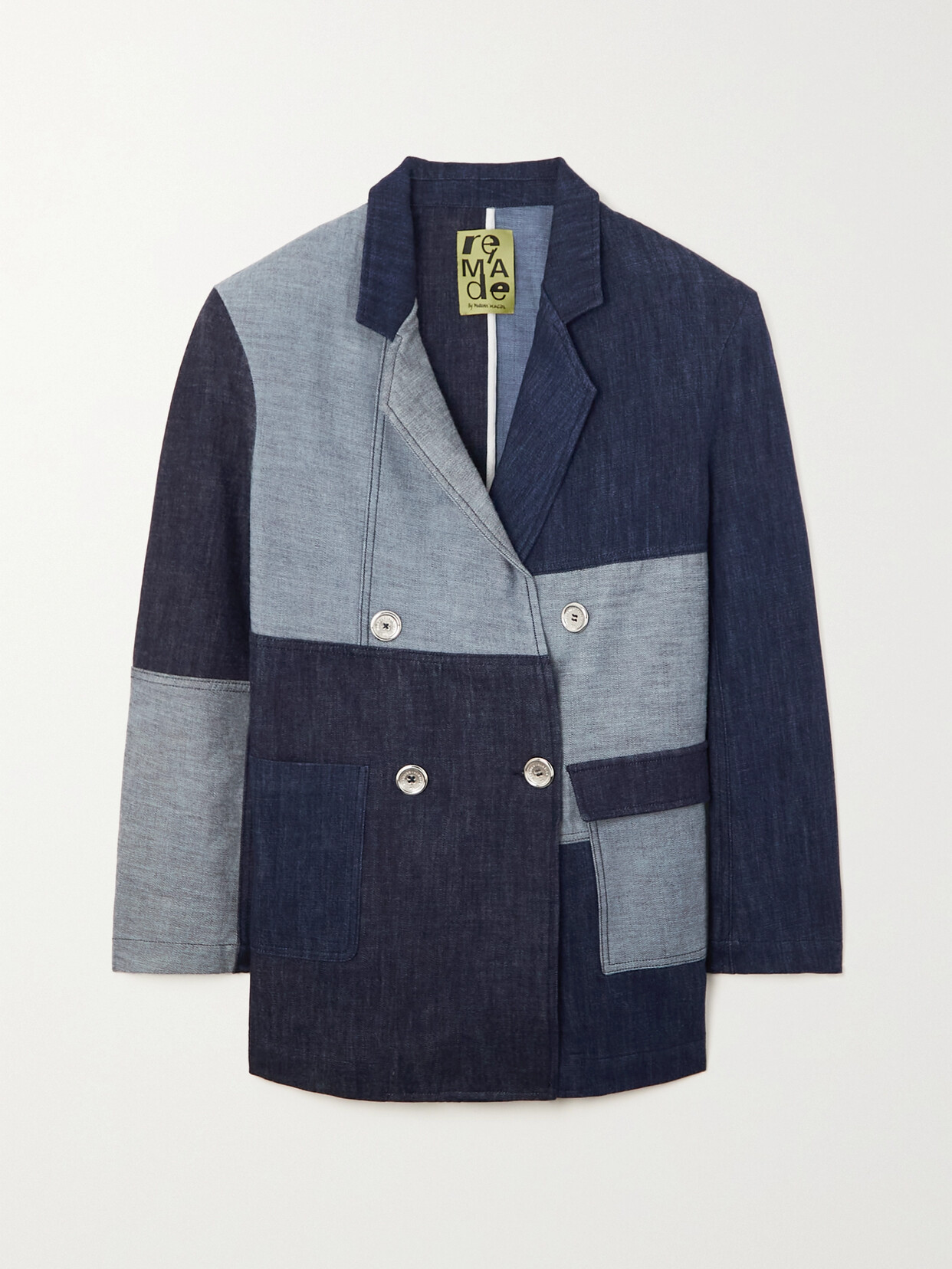 Marques' Almeida Rem'ade Double-breasted Patchwork Denim Blazer In Blue
