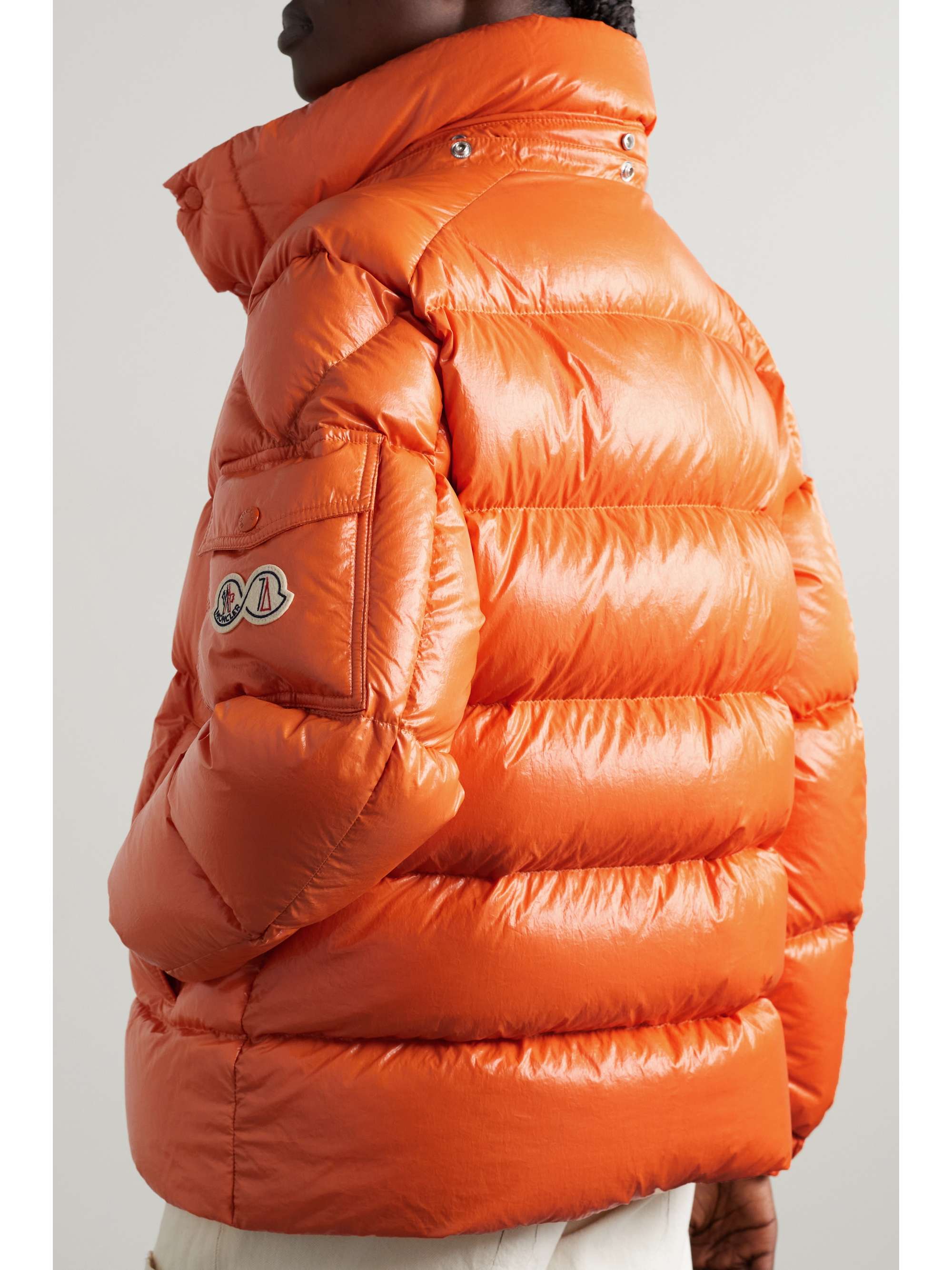 Orange Maya quilted shell down jacket 