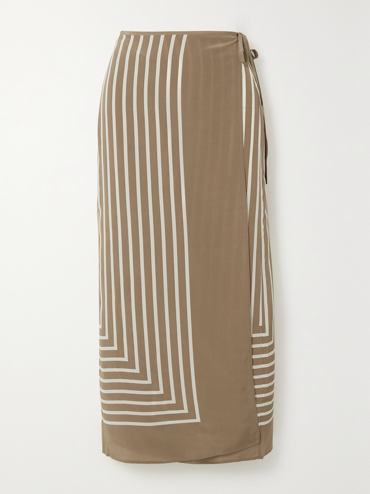 Totême Striped Silk Midi Wrap Skirt In Brown