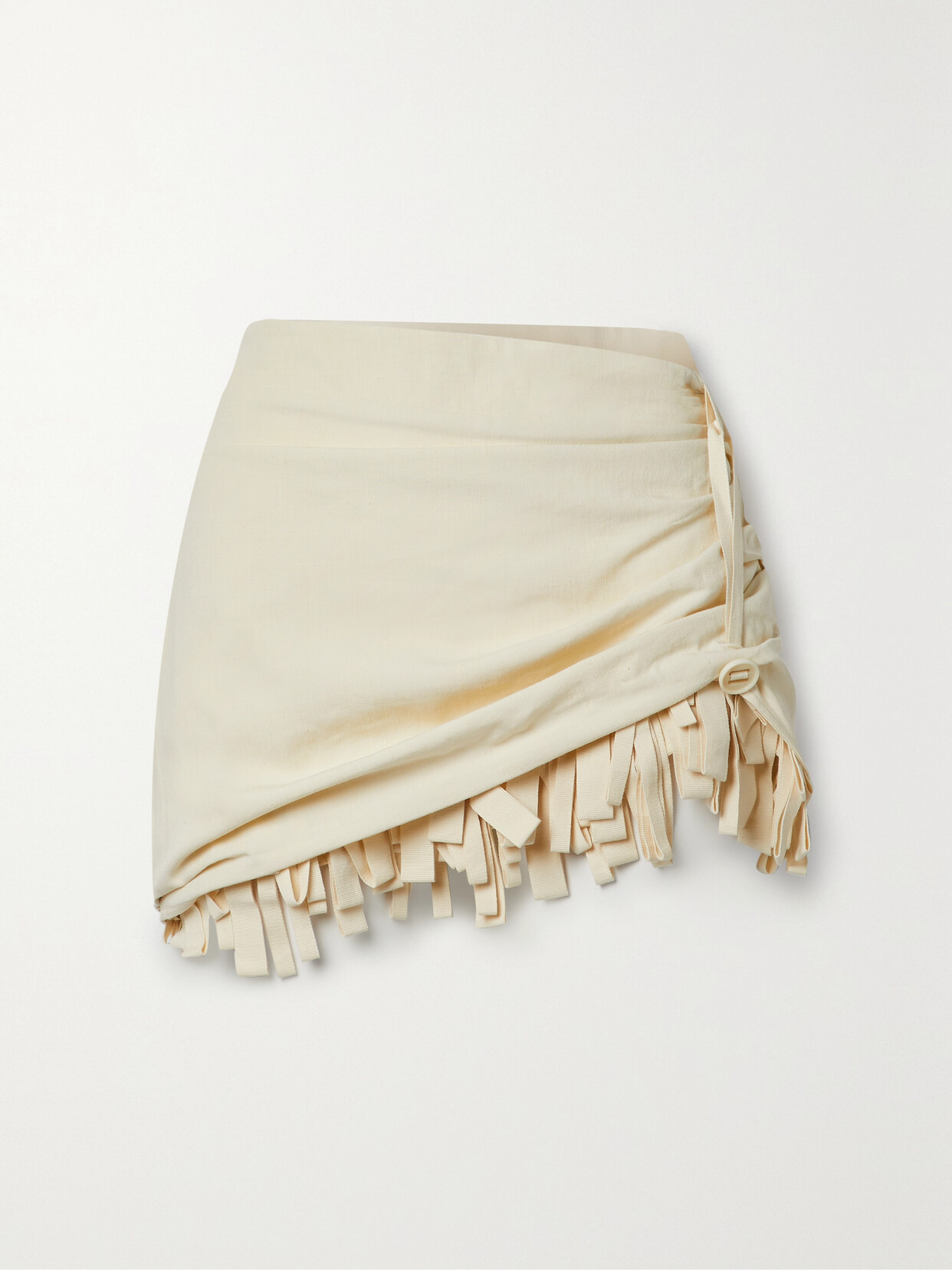 Jacquemus - Fringed Ruched Canvas Mini Skirt - Off-white