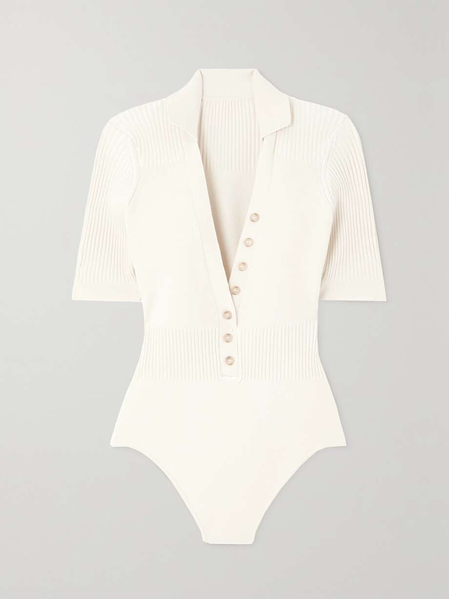 Ribbed Knit Bodysuit White