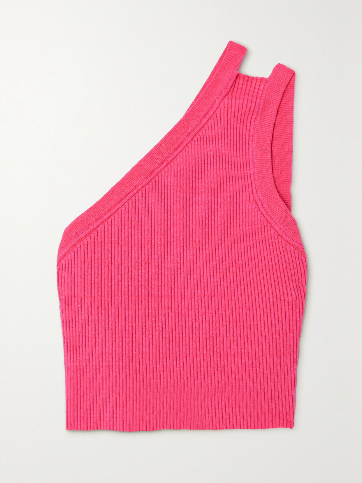 Jacquemus - Ascu Cropped One-shoulder Ribbed Linen-blend Top - Pink