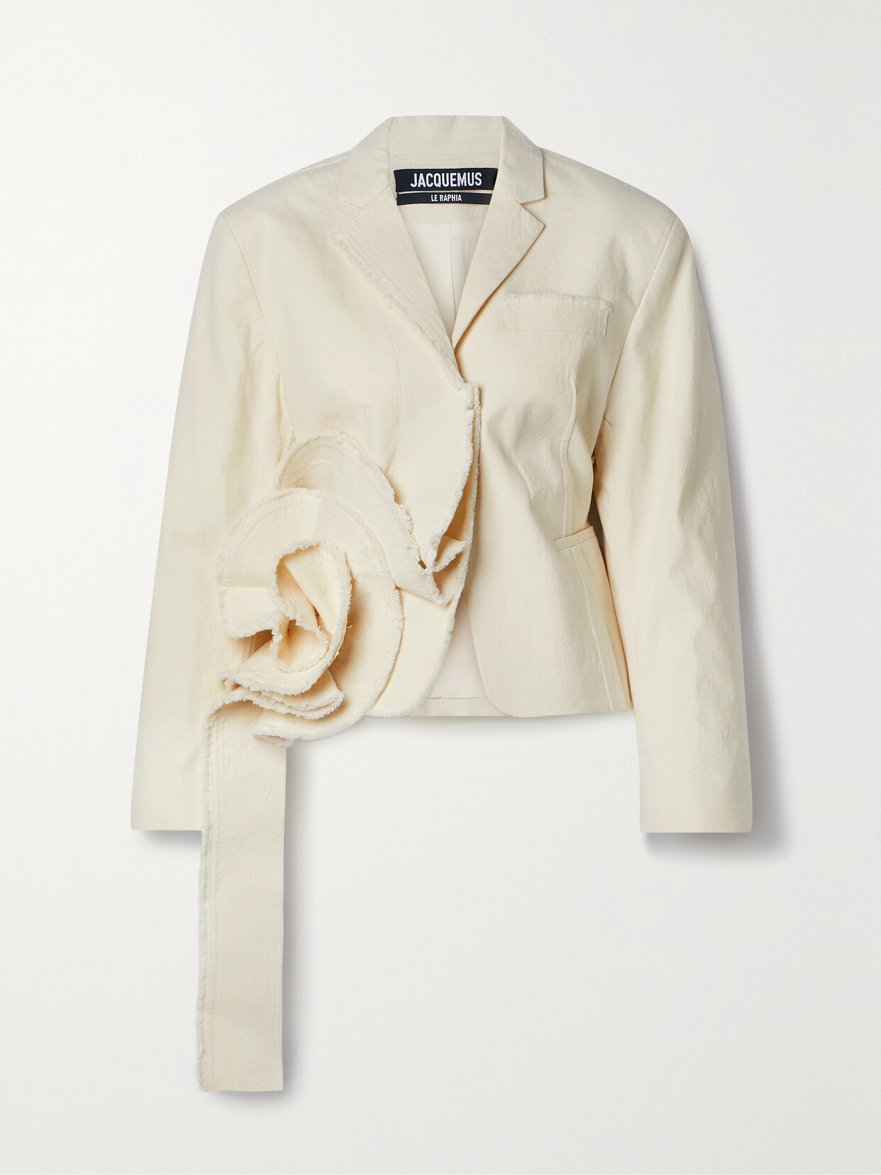 JACQUEMUS ARTICHAUT RUFFLED FRINGED COTTON-CANVAS BLAZER