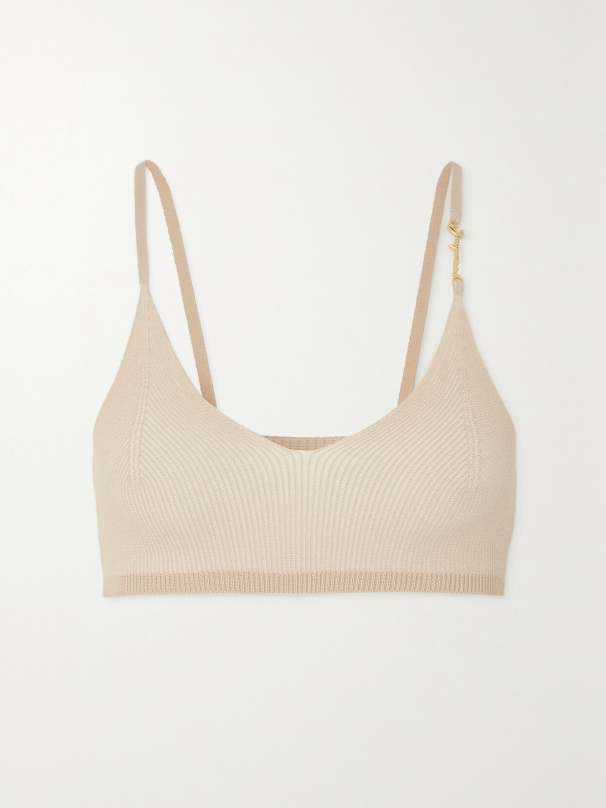 Jacquemus - Pralu Cropped Embellished Ribbed-knit Top - Neutrals