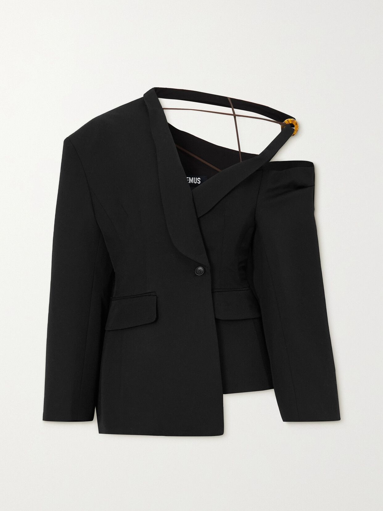 Jacquemus - Baska Asymmetric Embellished Grain De Poudre Wool Blazer - Black