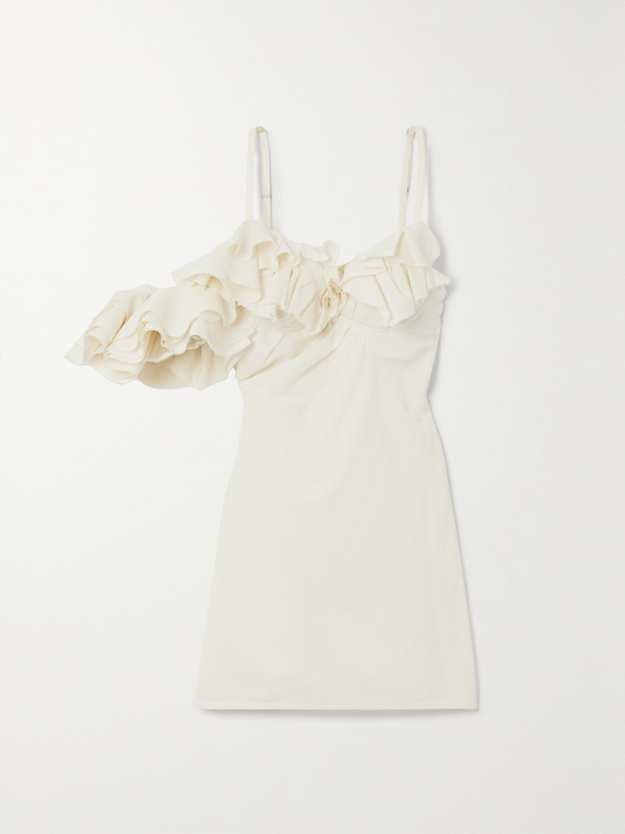 Jacquemus - Duna Ruffled Grain De Poudre-trimmed Wool-blend Midi Dress - White