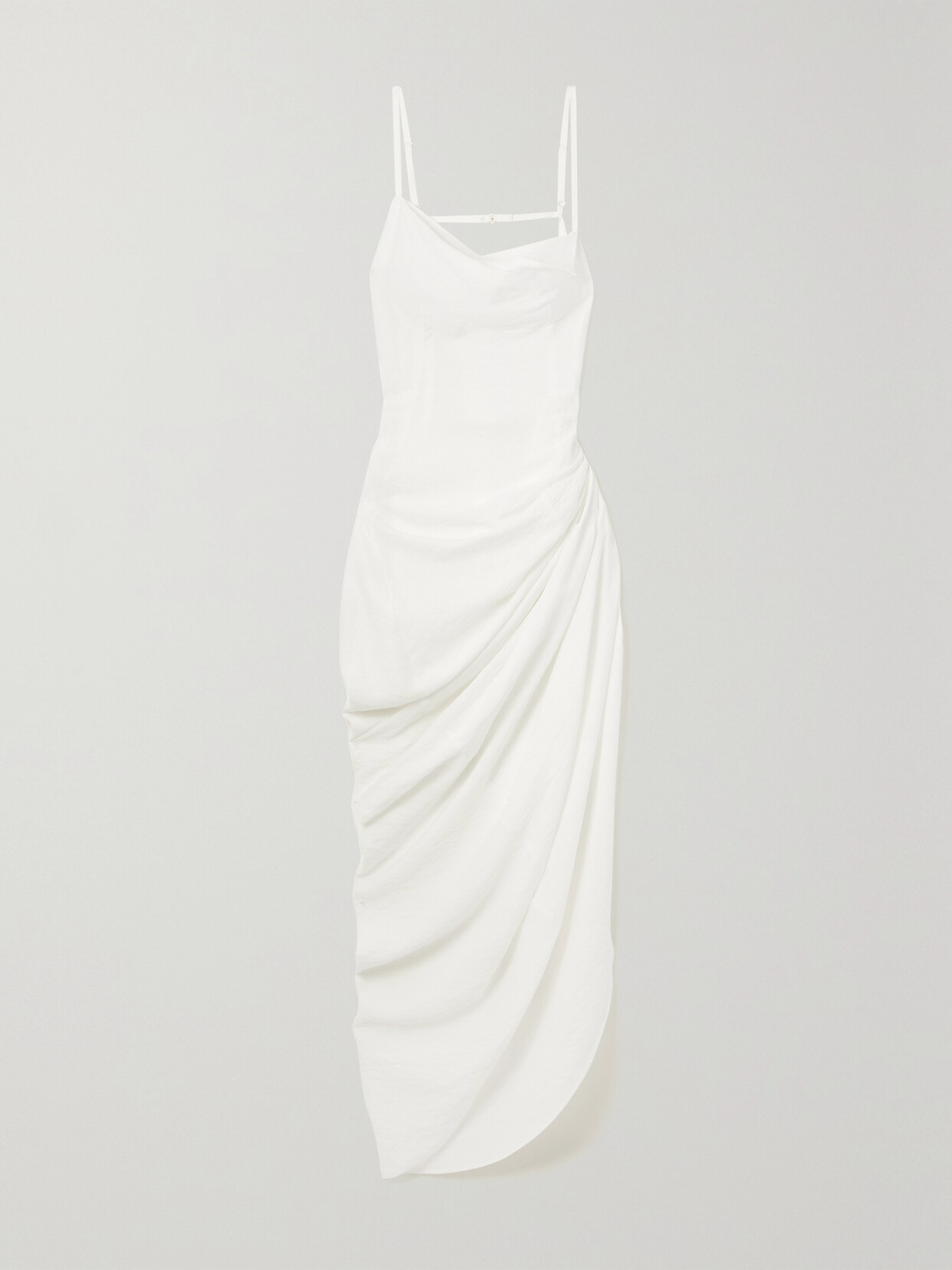 Jacquemus Saudade Asymmetric Draped Twill Dress In White
