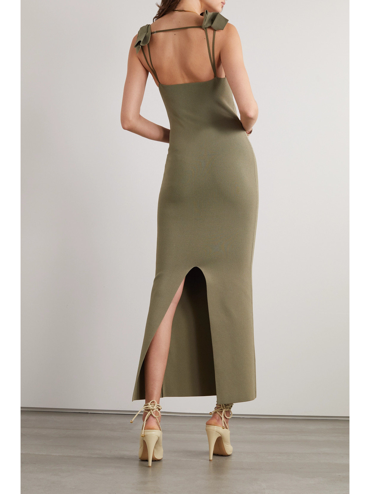 Jacquemus La Robe Malle Alca Ribbed Maxi Dress In Green