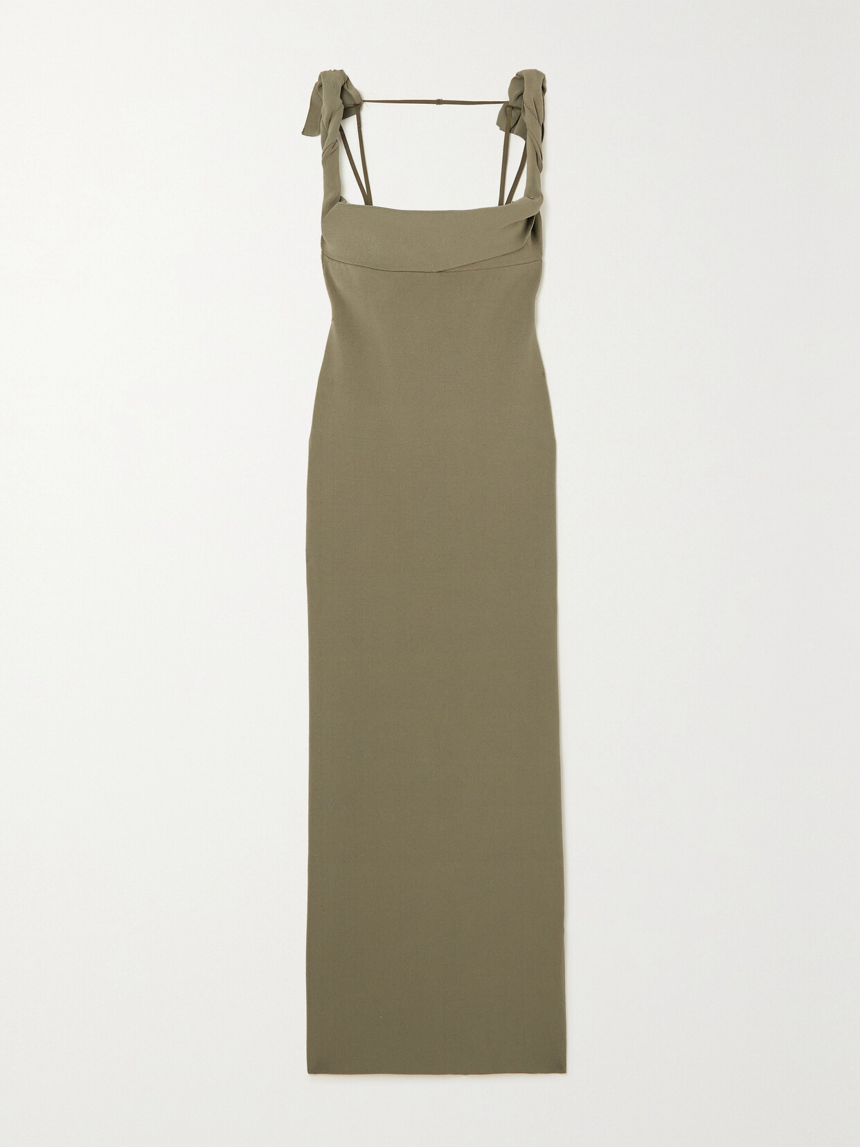 Jacquemus La Dressing Gown Malle Alca Ribbed Maxi Dress In Green