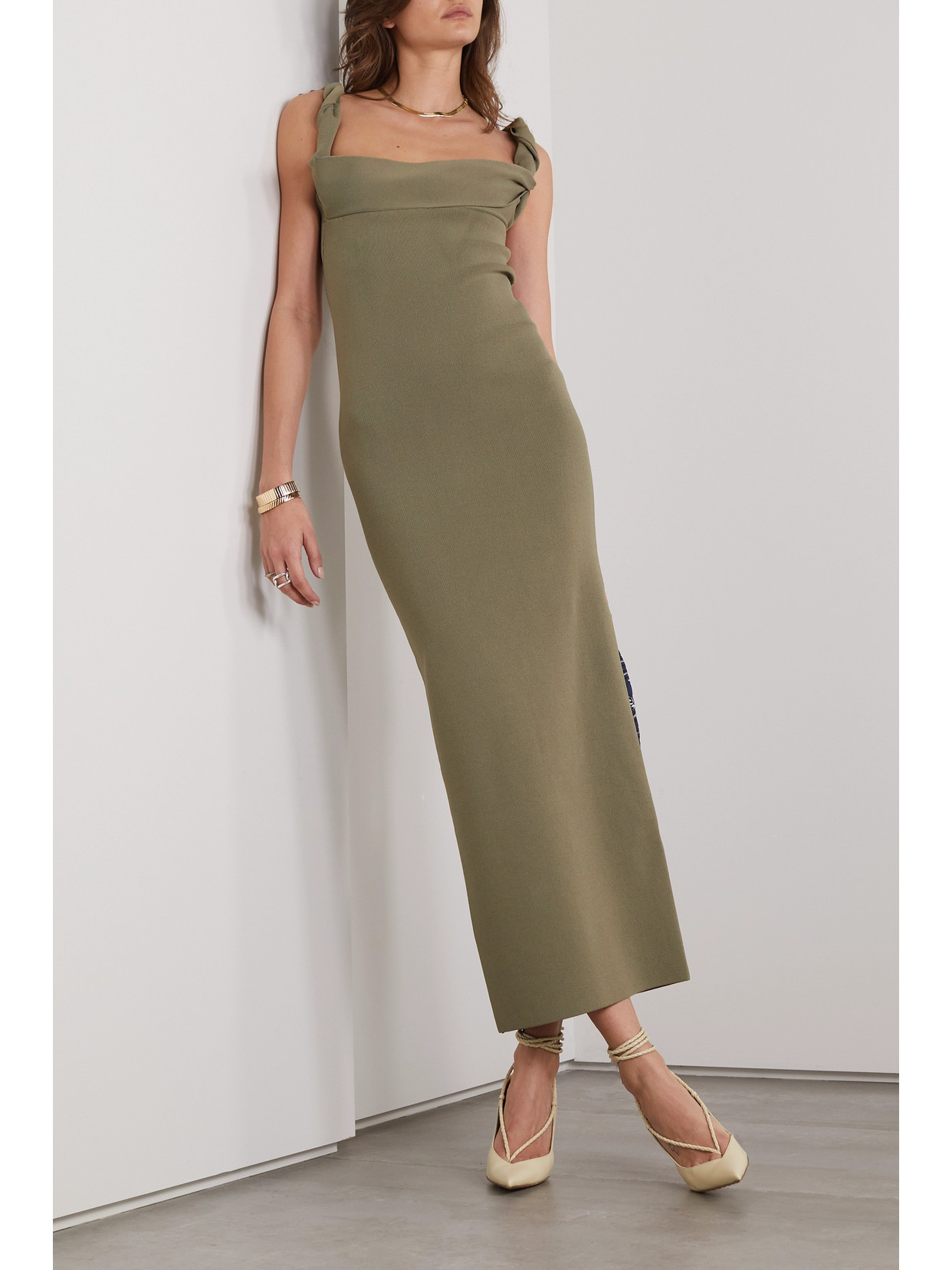 Jacquemus La Robe Malle Alca Ribbed Maxi Dress In Green