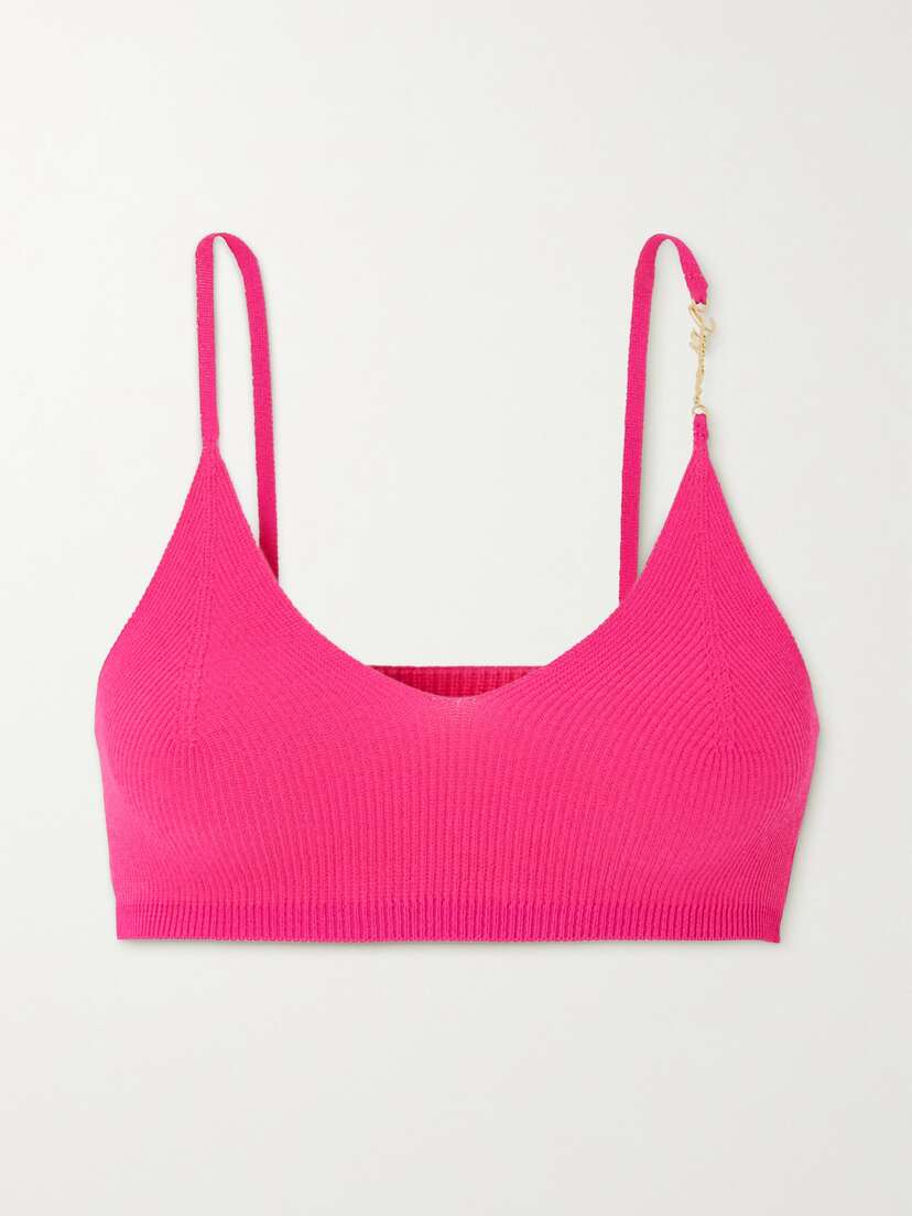 Jacquemus Pralu Cropped Embellished Ribbed-knit Top