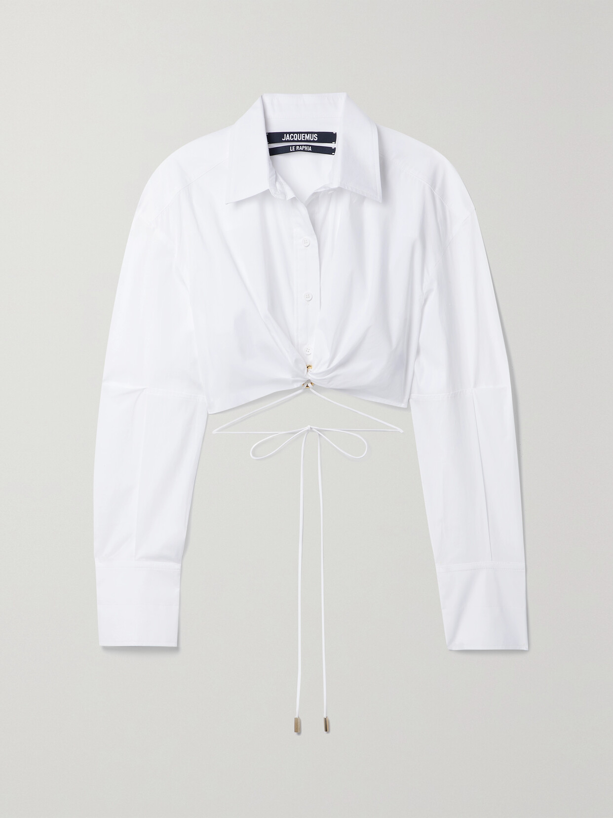 Jacquemus Plidao Cropped Embellished Cotton-blend Poplin Shirt In White