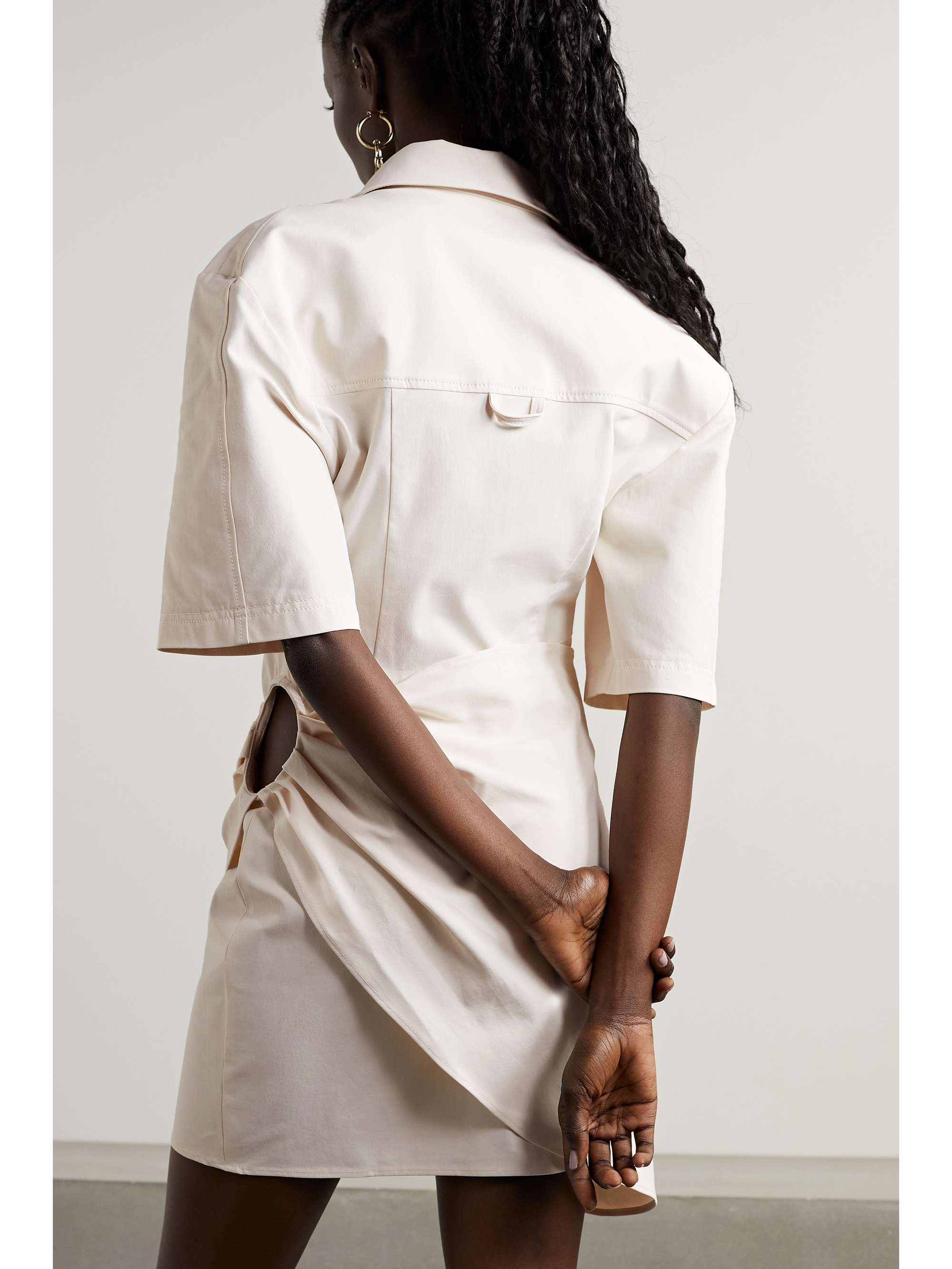 JACQUEMUS Cutout draped stretch-twill mini shirt dress