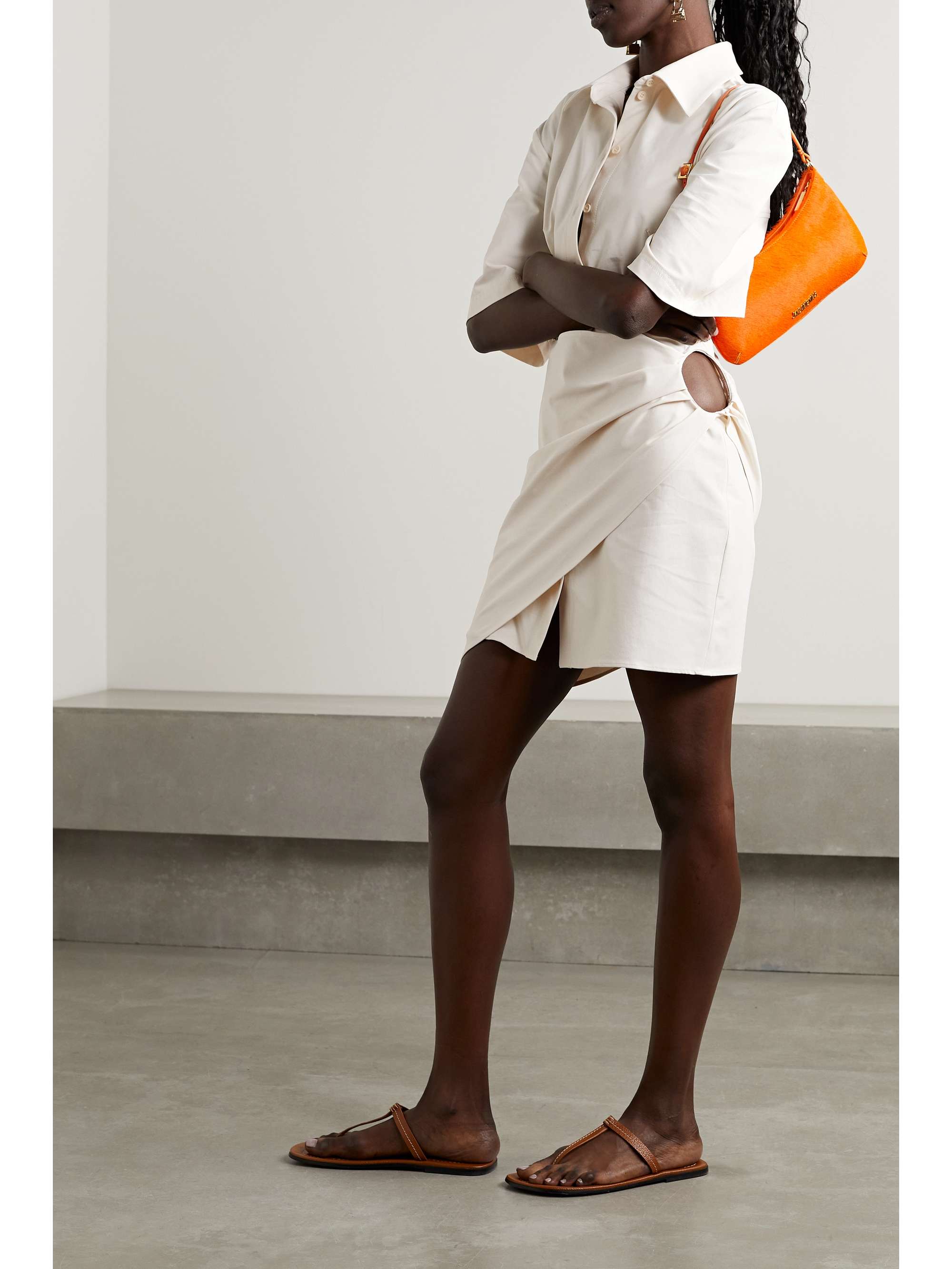 JACQUEMUS Cutout draped stretch-twill mini shirt dress