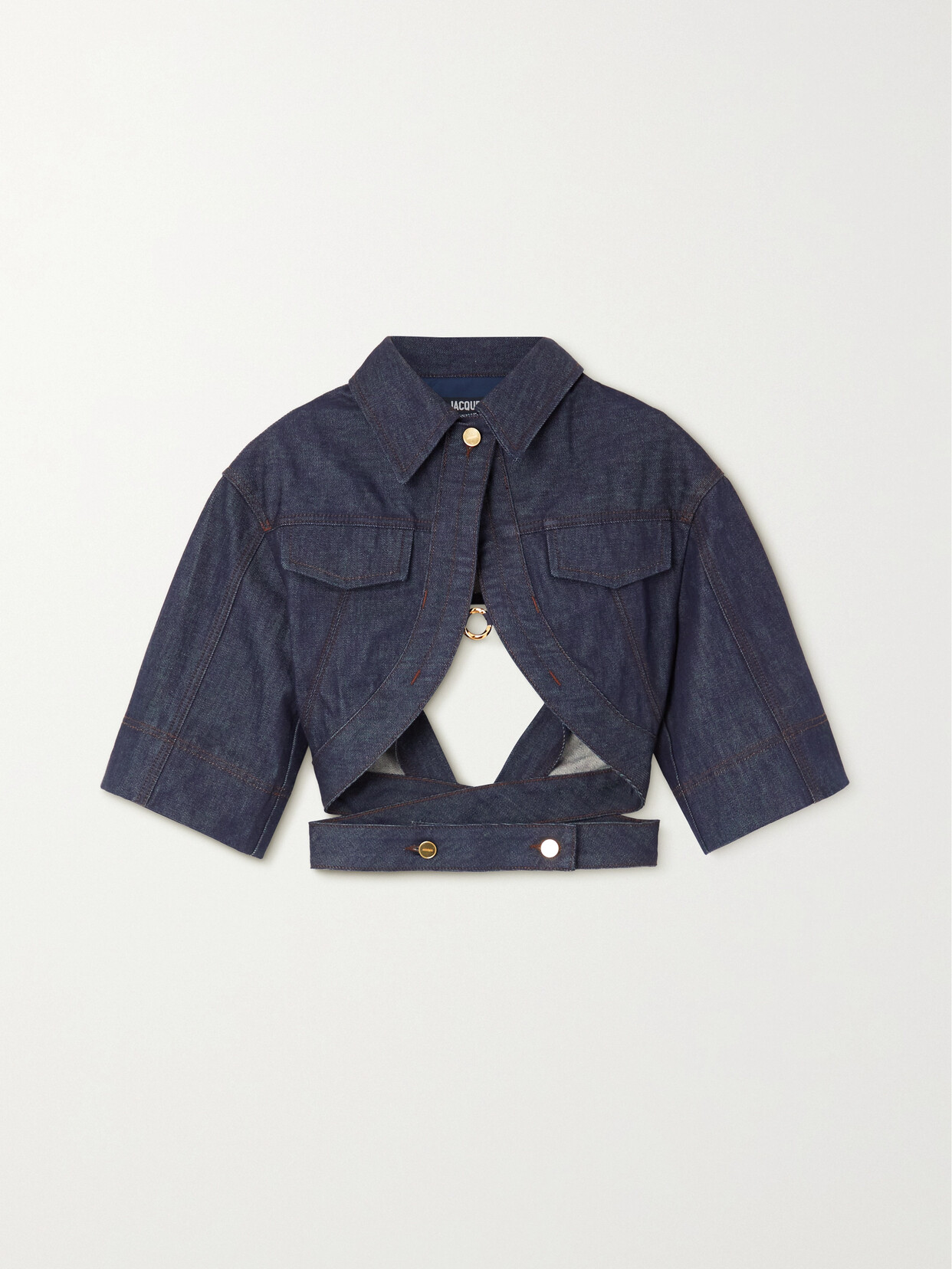JACQUEMUS YUMA CROPPED CUTOUT ORGANIC DENIM SHIRT