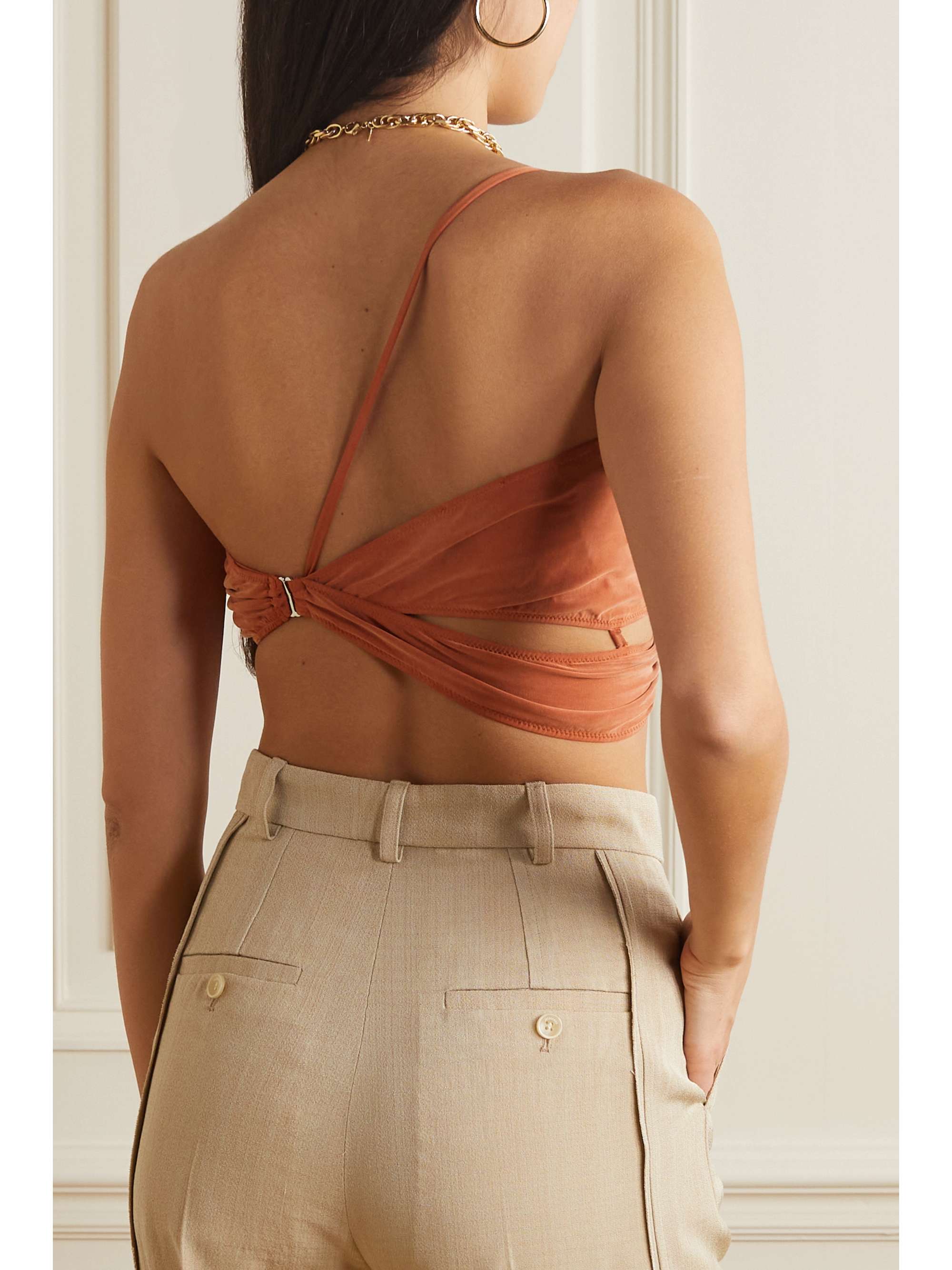 JACQUEMUS Espelho cropped asymmetric stretch-jersey bandeau top