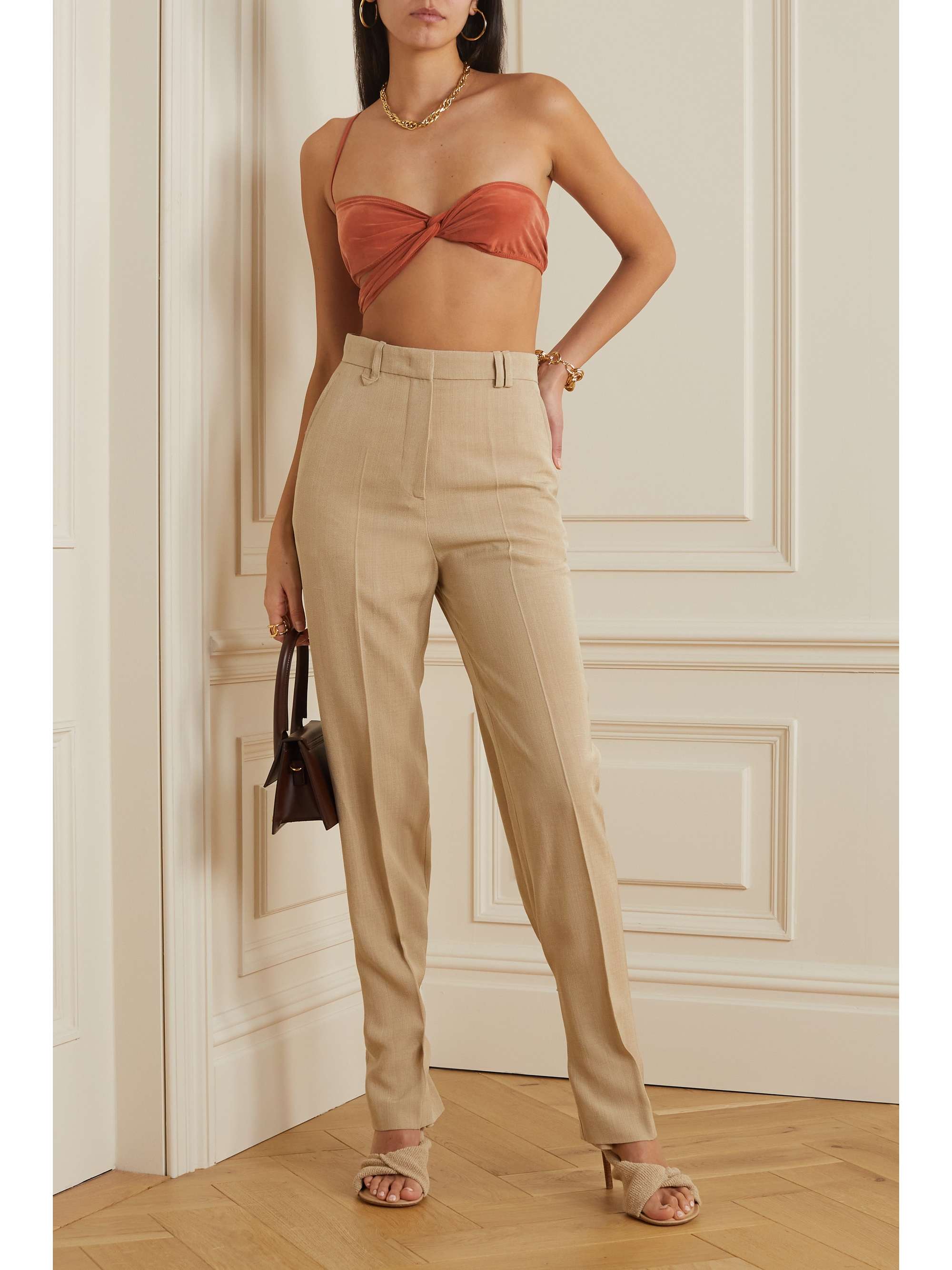 JACQUEMUS Espelho cropped asymmetric stretch-jersey bandeau top