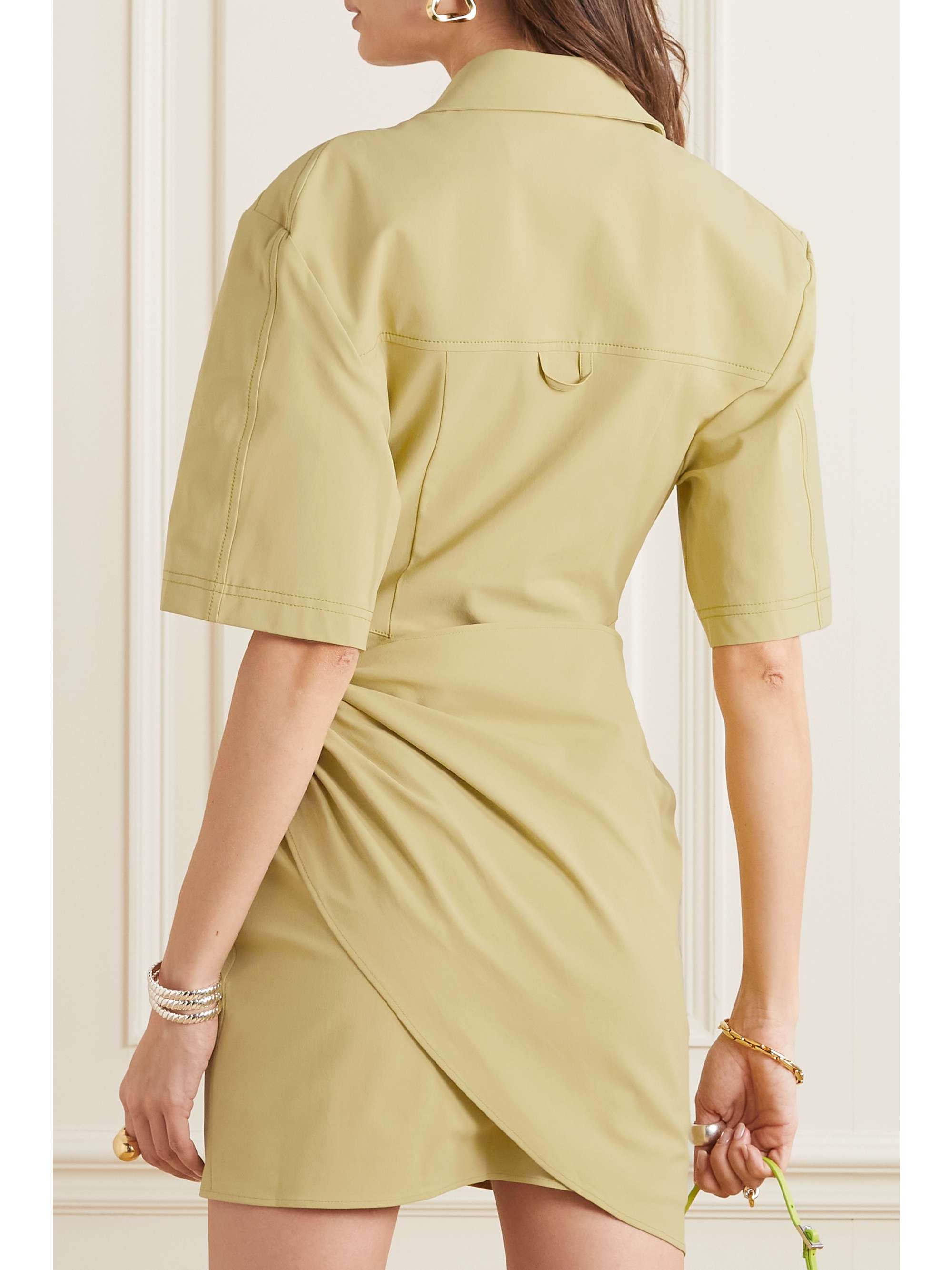 JACQUEMUS Cutout draped stretch-twill mini shirt dress
