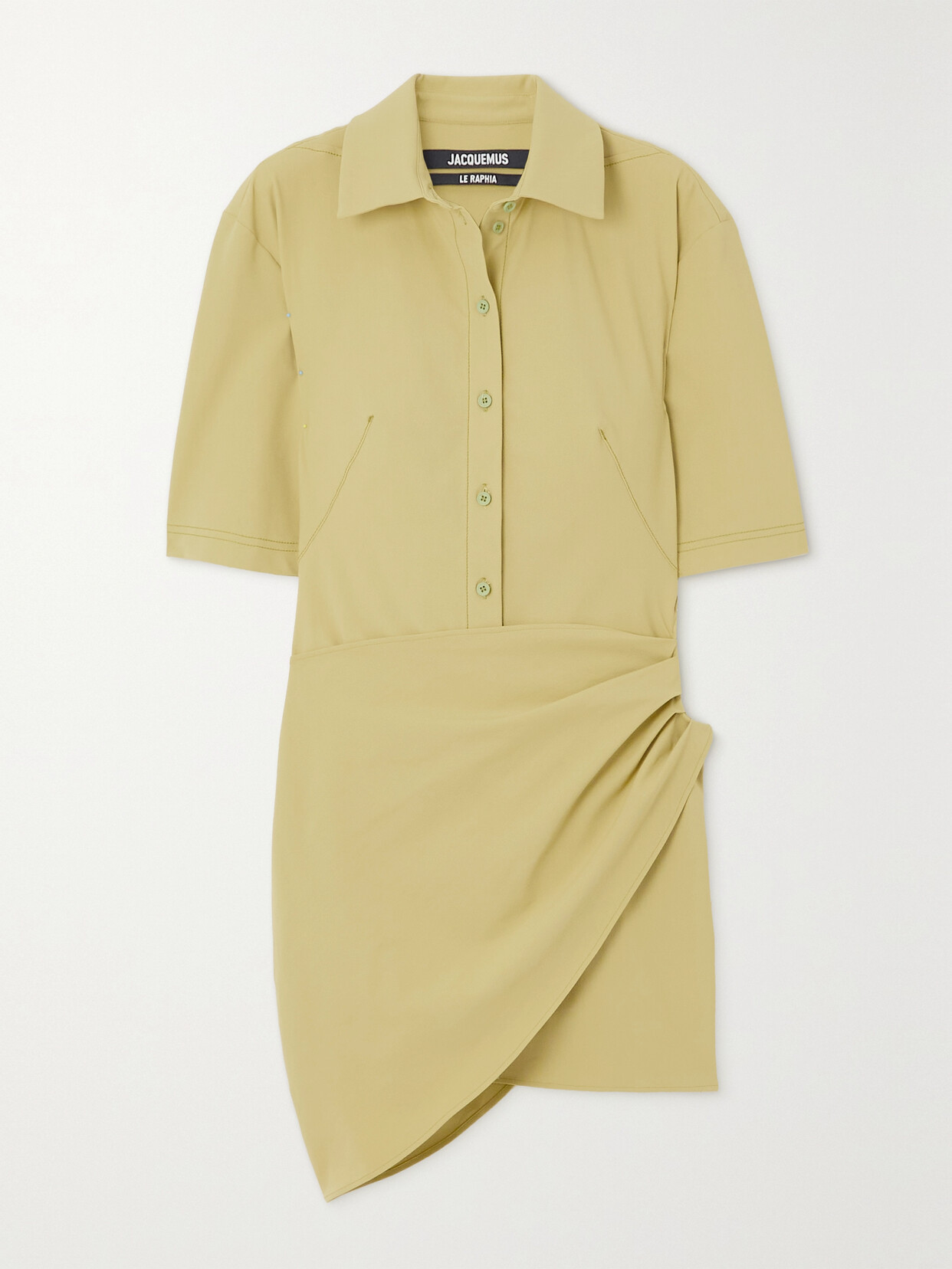 Jacquemus - Cutout Draped Stretch-twill Mini Shirt Dress - Neutrals