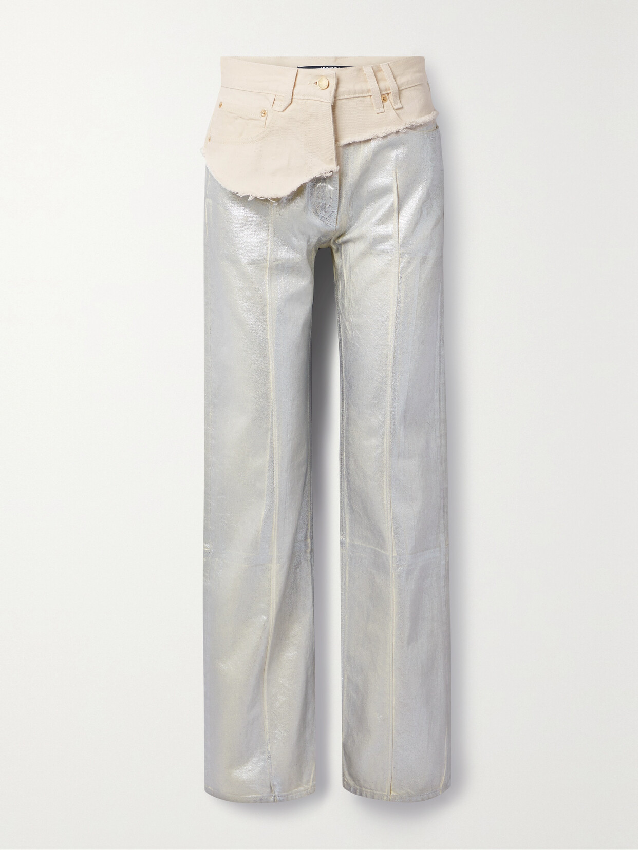 Jacquemus - Layered Frayed Metallic High-rise Straight-leg Jeans - Silver