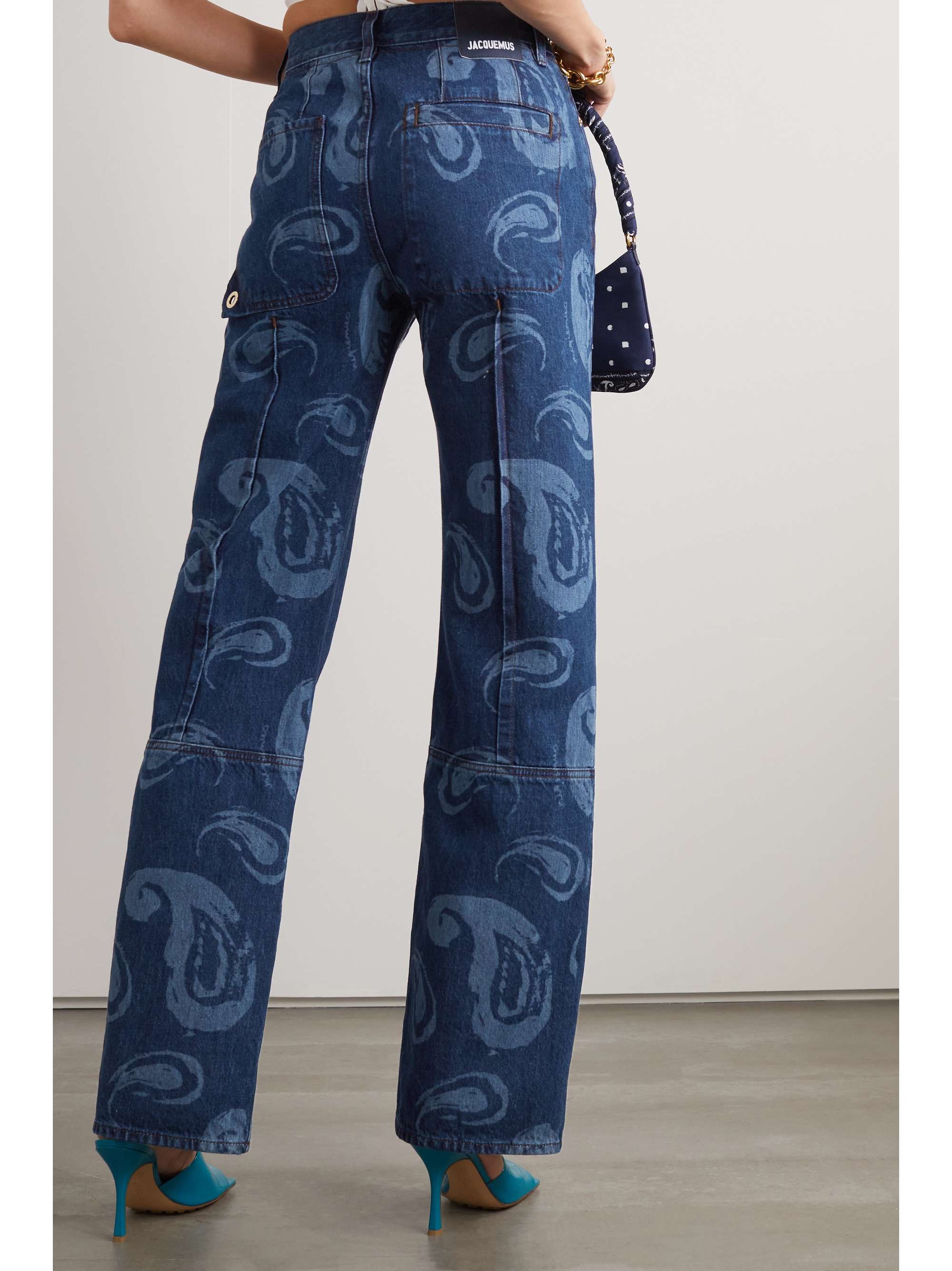JACQUEMUS Le Raphia embroidered beaded straight-leg jeans