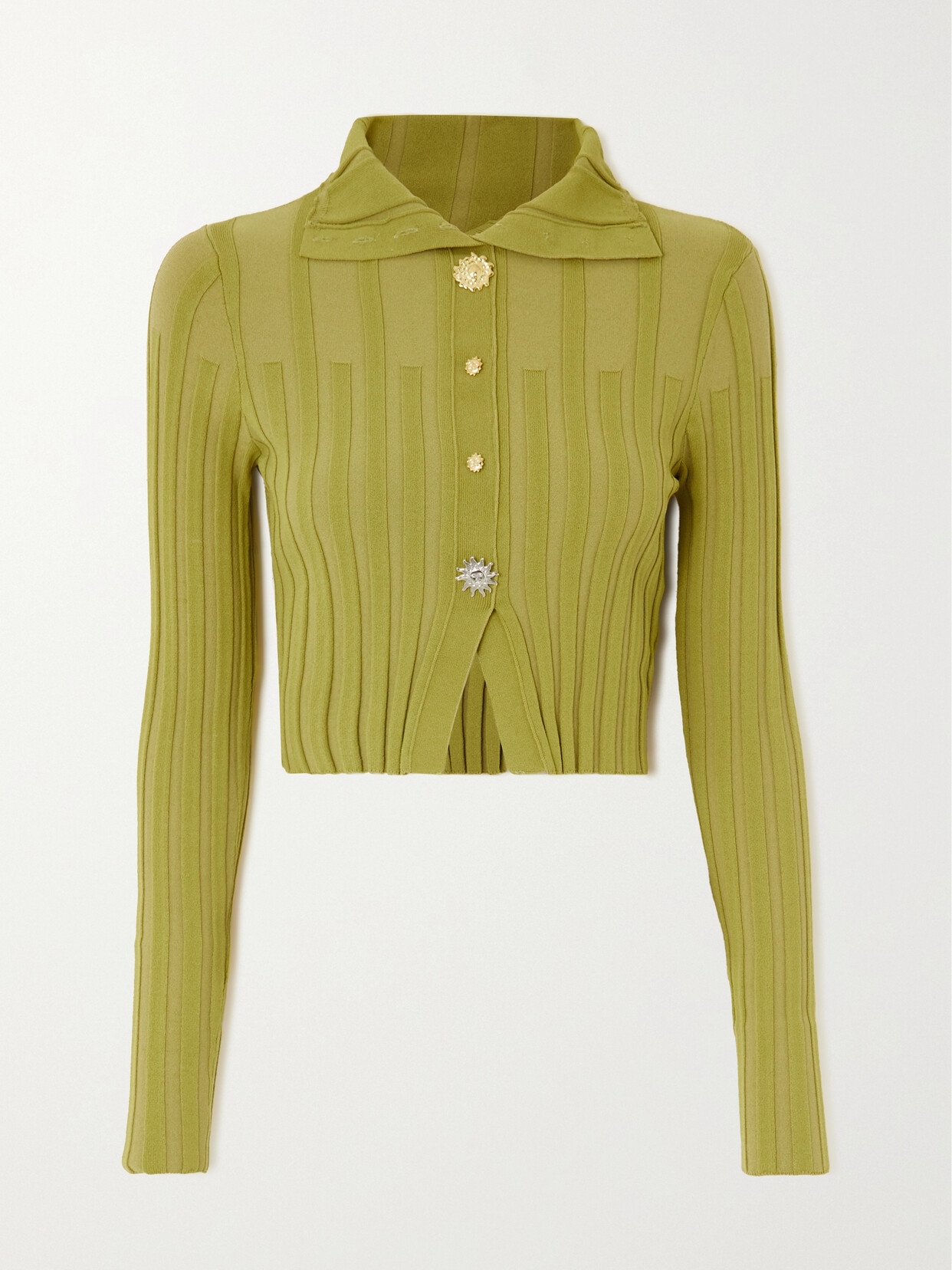 JACQUEMUS BANDO CROPPED BUTTON-EMBELLISHED RIBBED-KNIT CARDIGAN