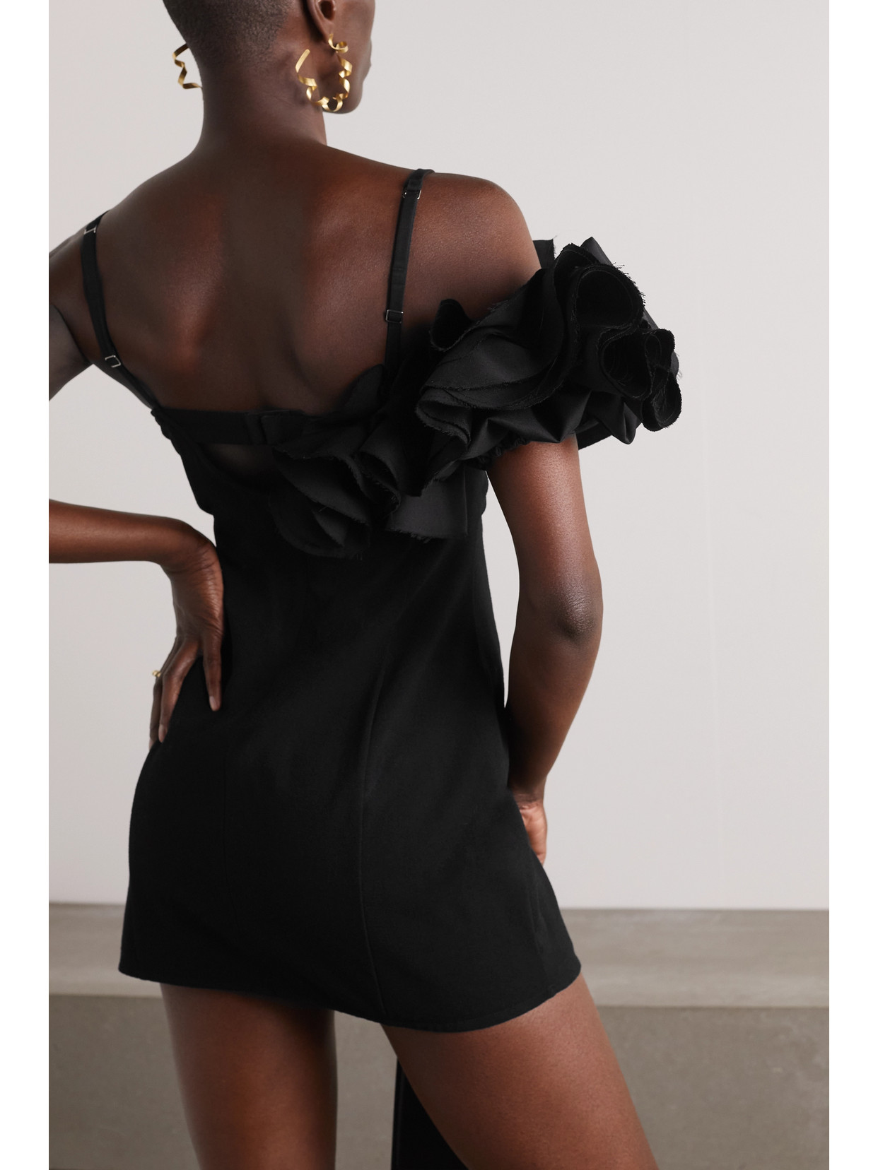 Shop Jacquemus Duna Ruffled Grain De Poudre Wool And Wool-blend Crepe Mini Dress In Black