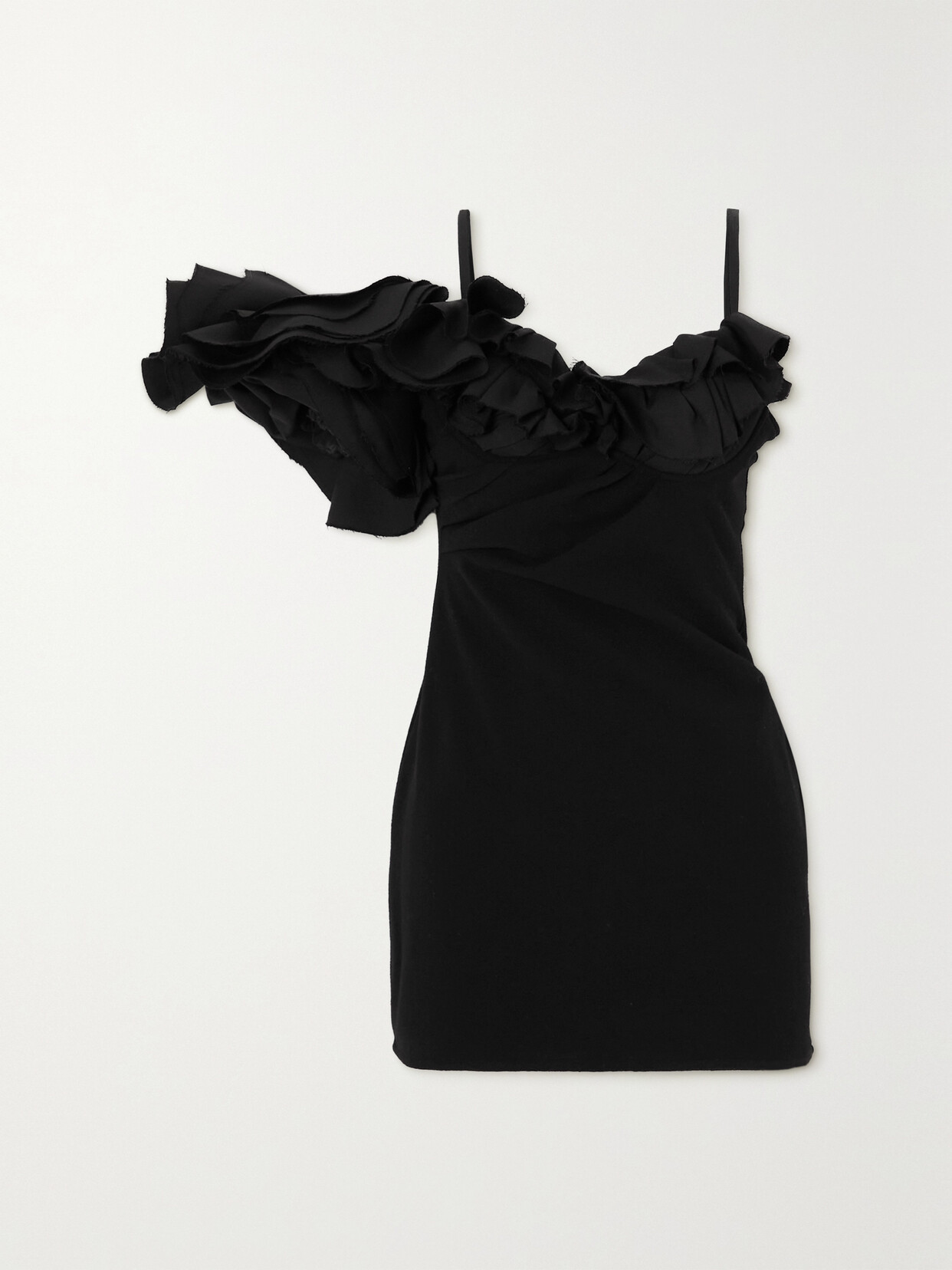 Shop Jacquemus Duna Ruffled Grain De Poudre Wool And Wool-blend Crepe Mini Dress In Black