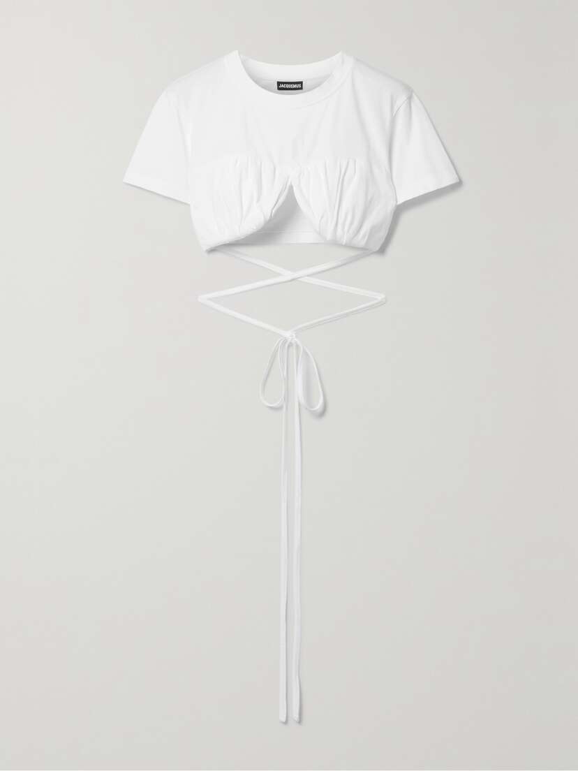 Jacquemus Cropped Tie-detailed Organic Cotton-jersey Top