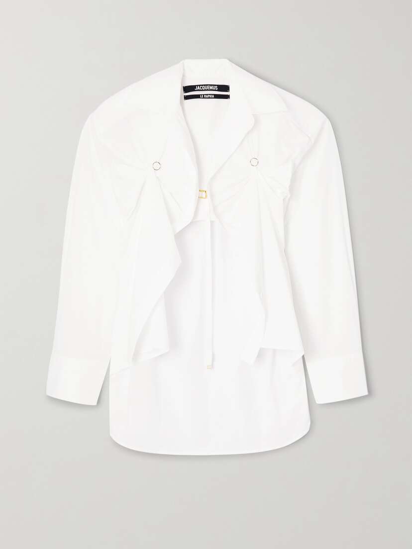 Jacquemus Amaro Cropped Draped Cotton-blend Poplin Shirt