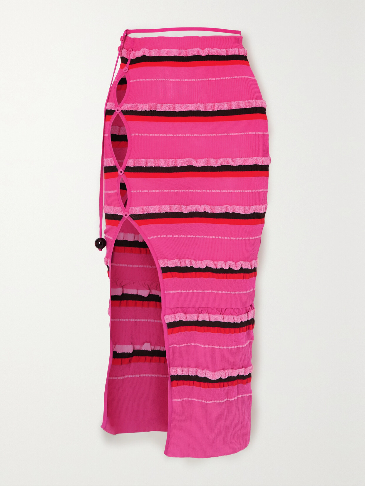 Jacquemus - Concha Cutout Striped Ruched Seersucker Midi Skirt - Pink