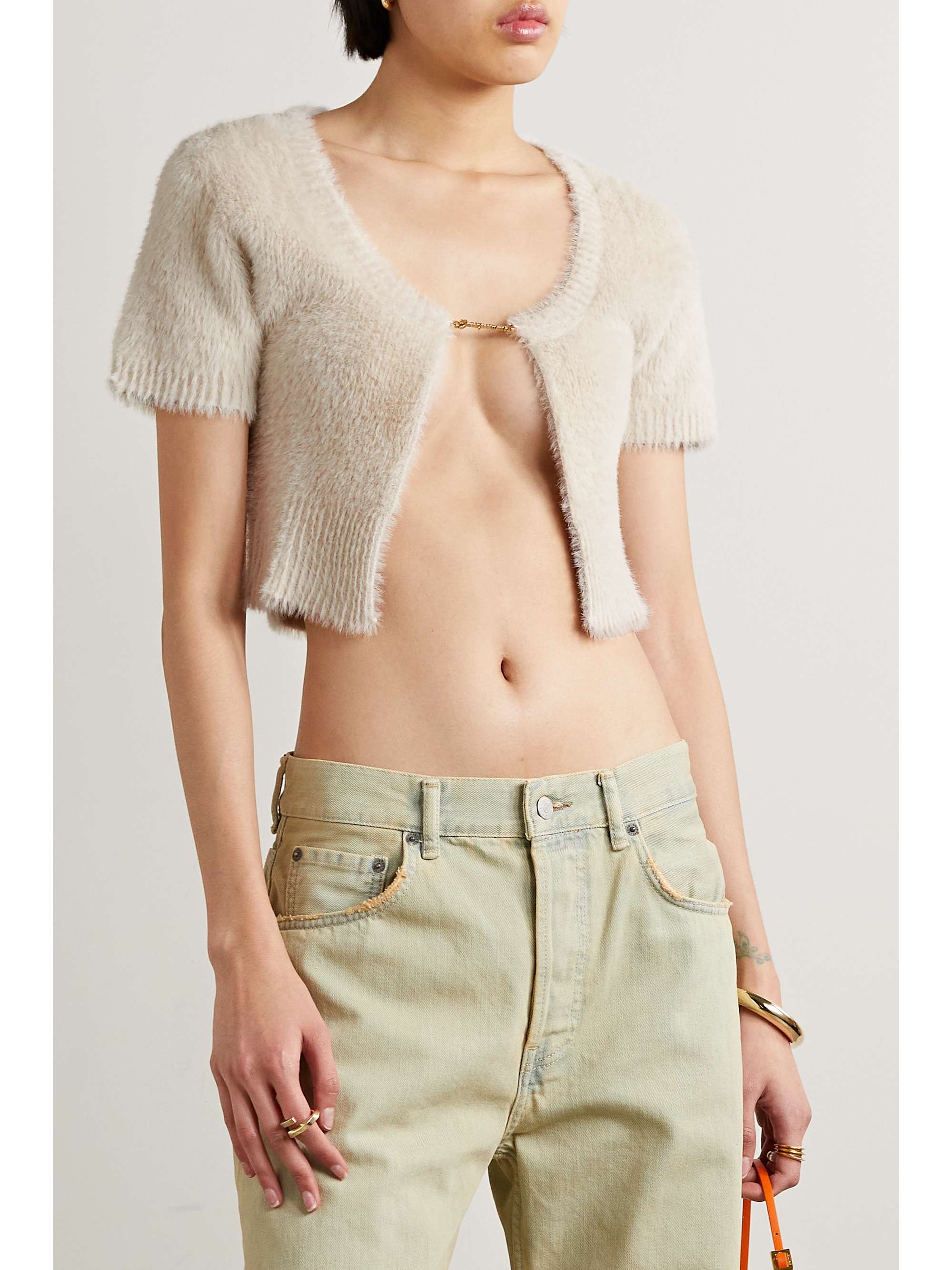 La Maille Neve cropped brushed knitted cardigan