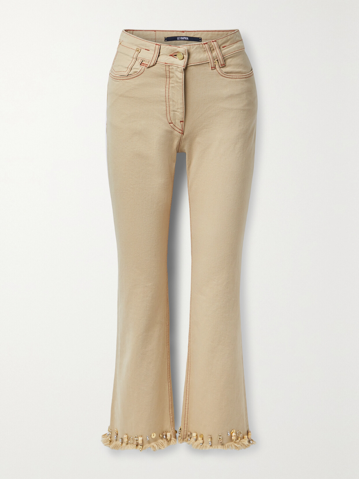 Jacquemus - Frayed Embellished Cropped Straight-leg Jeans - Neutrals