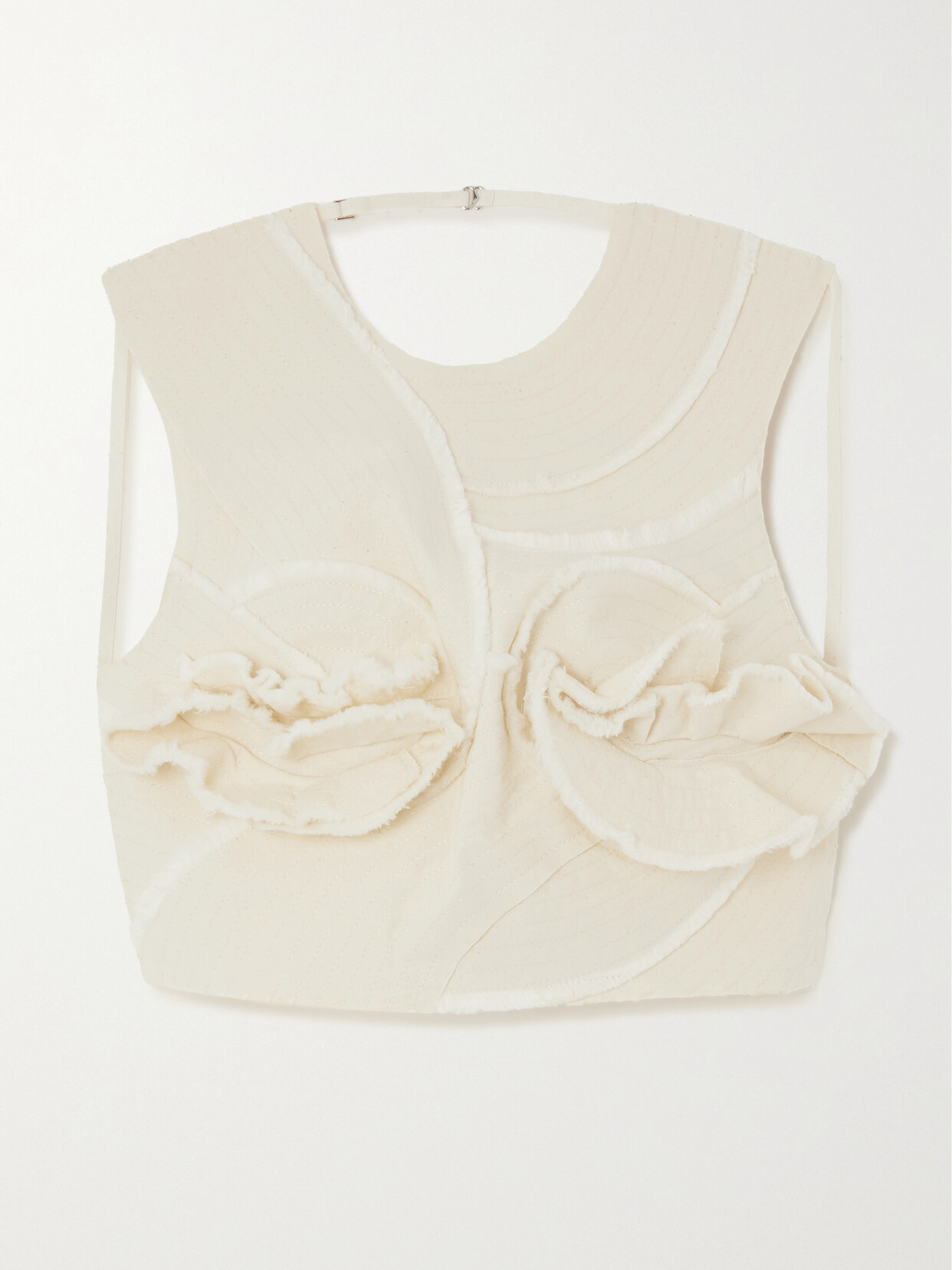 Jacquemus - Cropped Open-back Frayed Cotton-canvas Top - Off-white