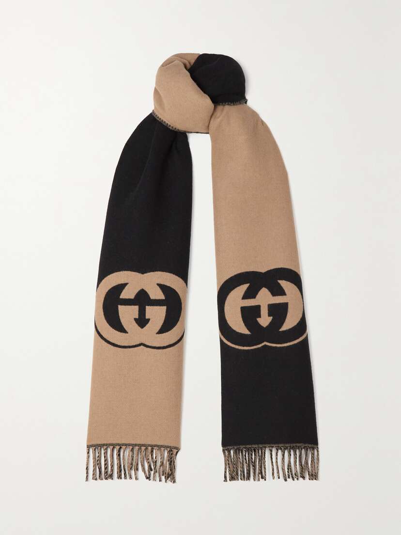 Gucci Fringed Wool And Cashmere-blend Jacquard Scarf