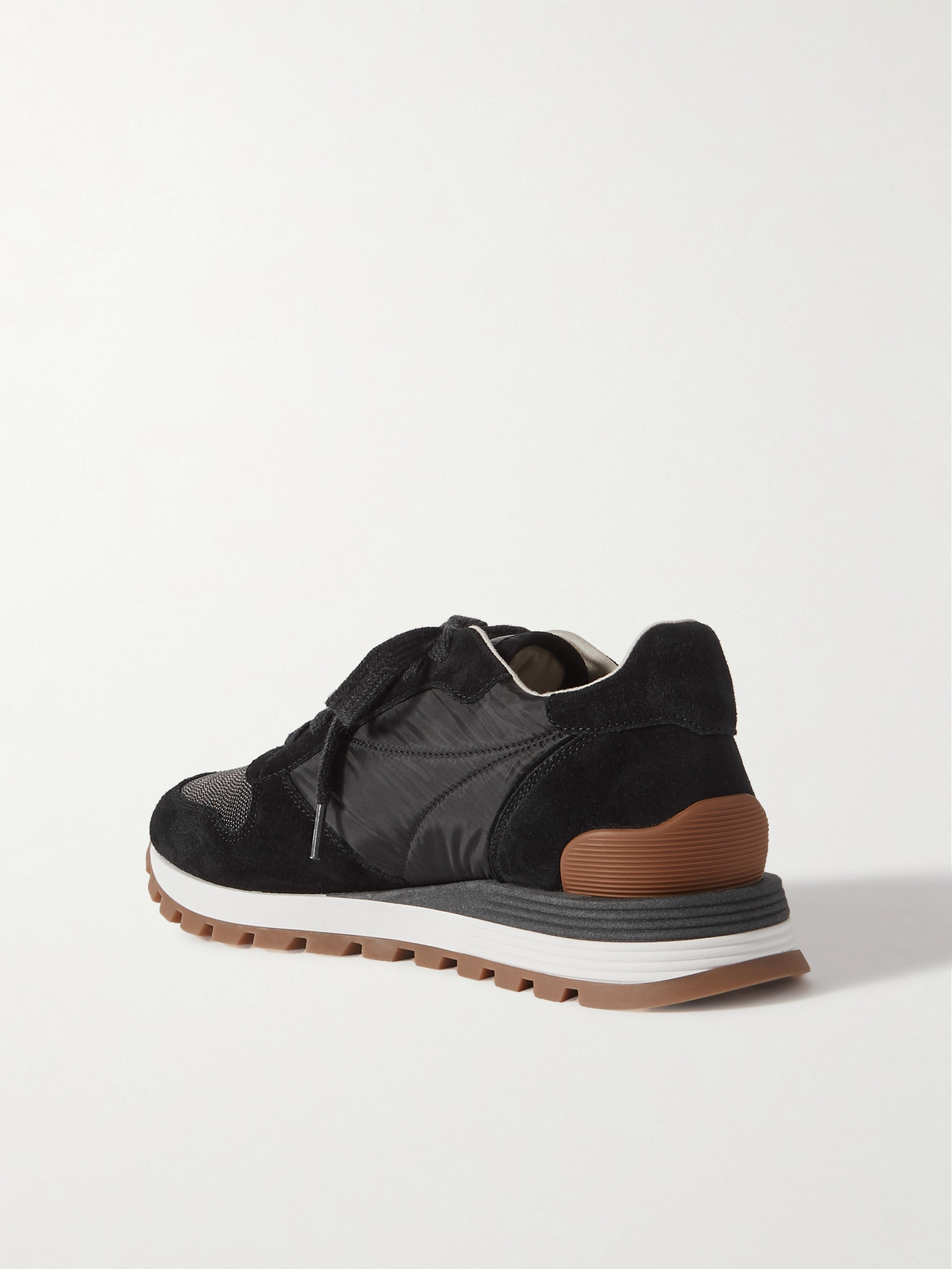 Brunello Cucinelli Suede And Fabric Sneakers In Black