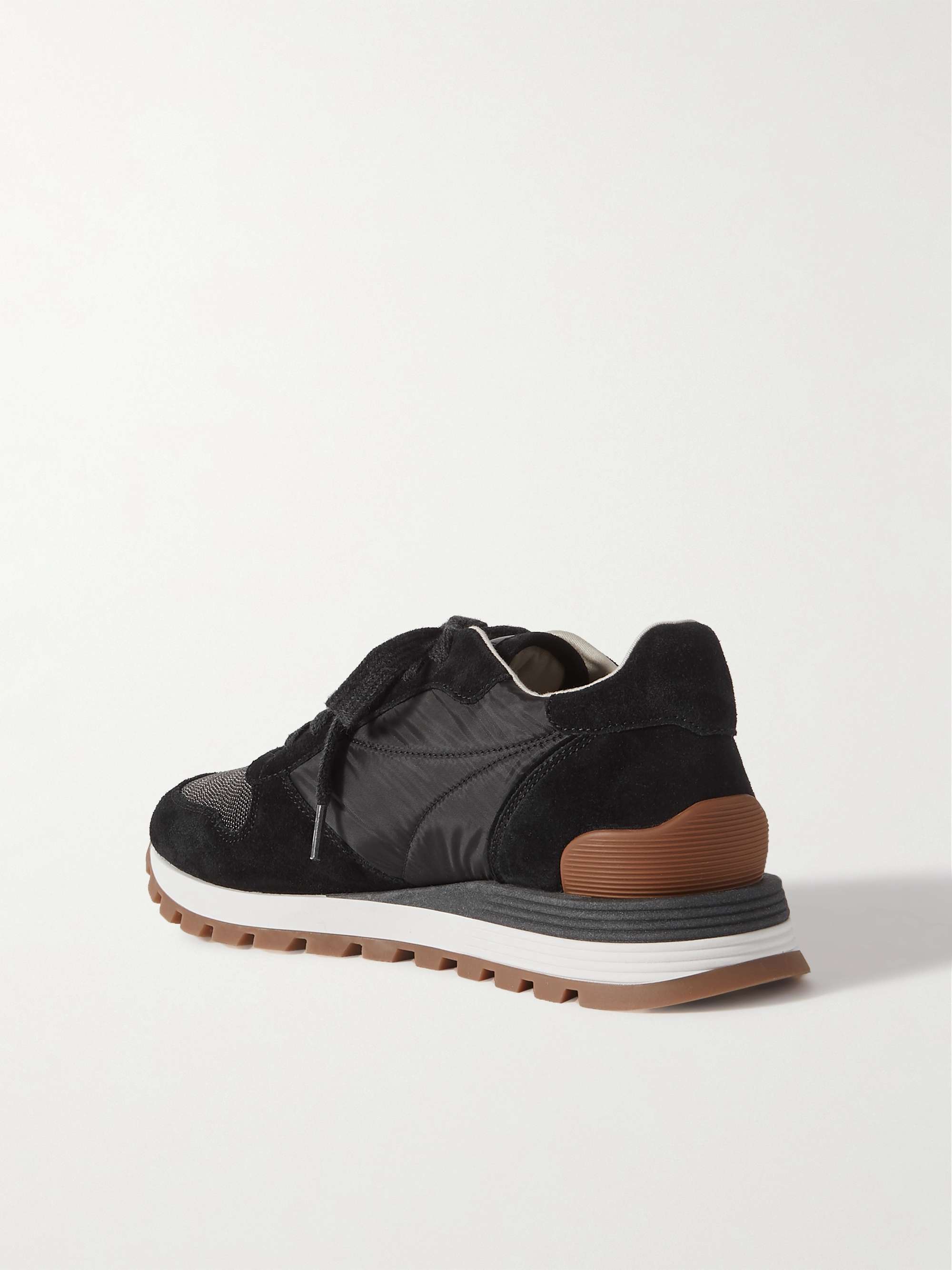 BRUNELLO CUCINELLI Bead-embellished nylon and suede sneakers