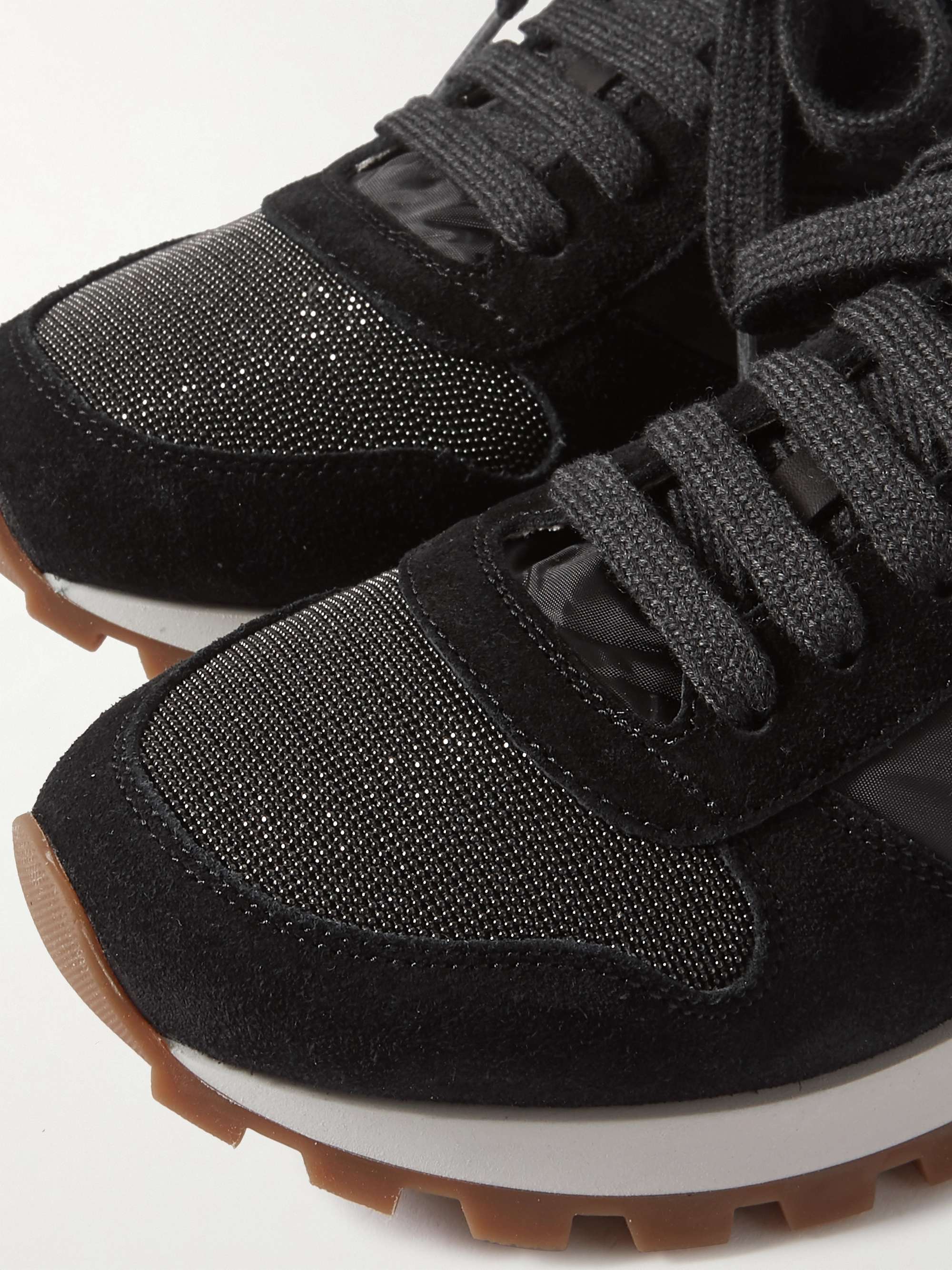 BRUNELLO CUCINELLI Bead-embellished nylon and suede sneakers